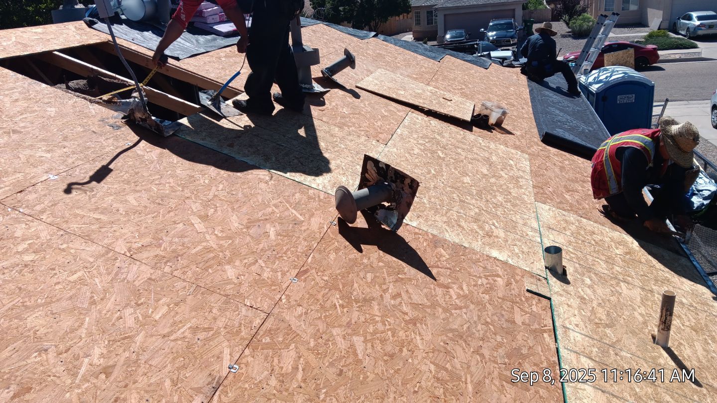 Owens Corning Brownwood Duration shingle roof replacement in Rio Rancho by Doyle Roof Masters Inc