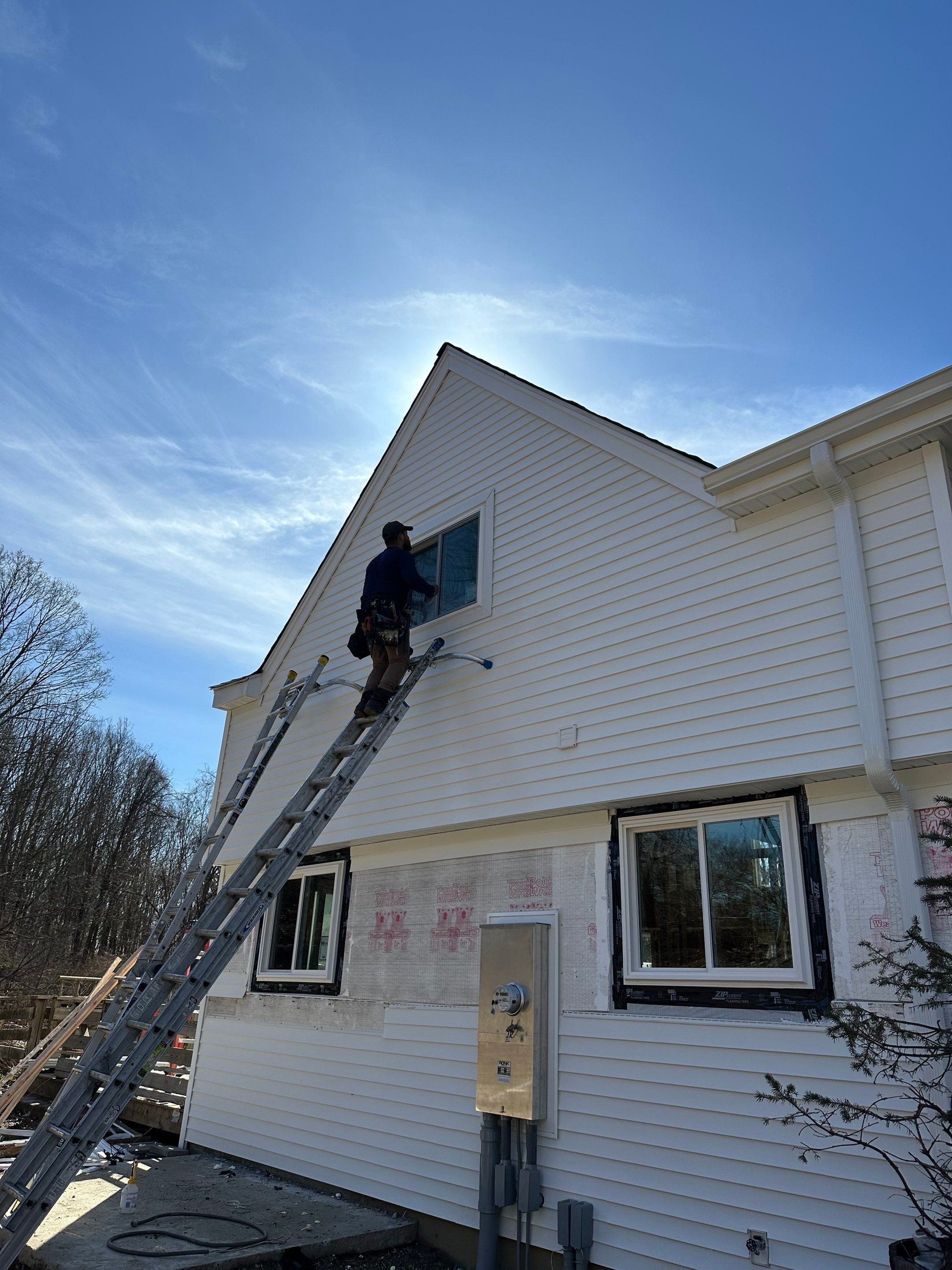 Residential Roofing Installation using Owens Corning TruDefinition Duration AR - Estate Gray & White Double 4 Siding by A Plus Exterior