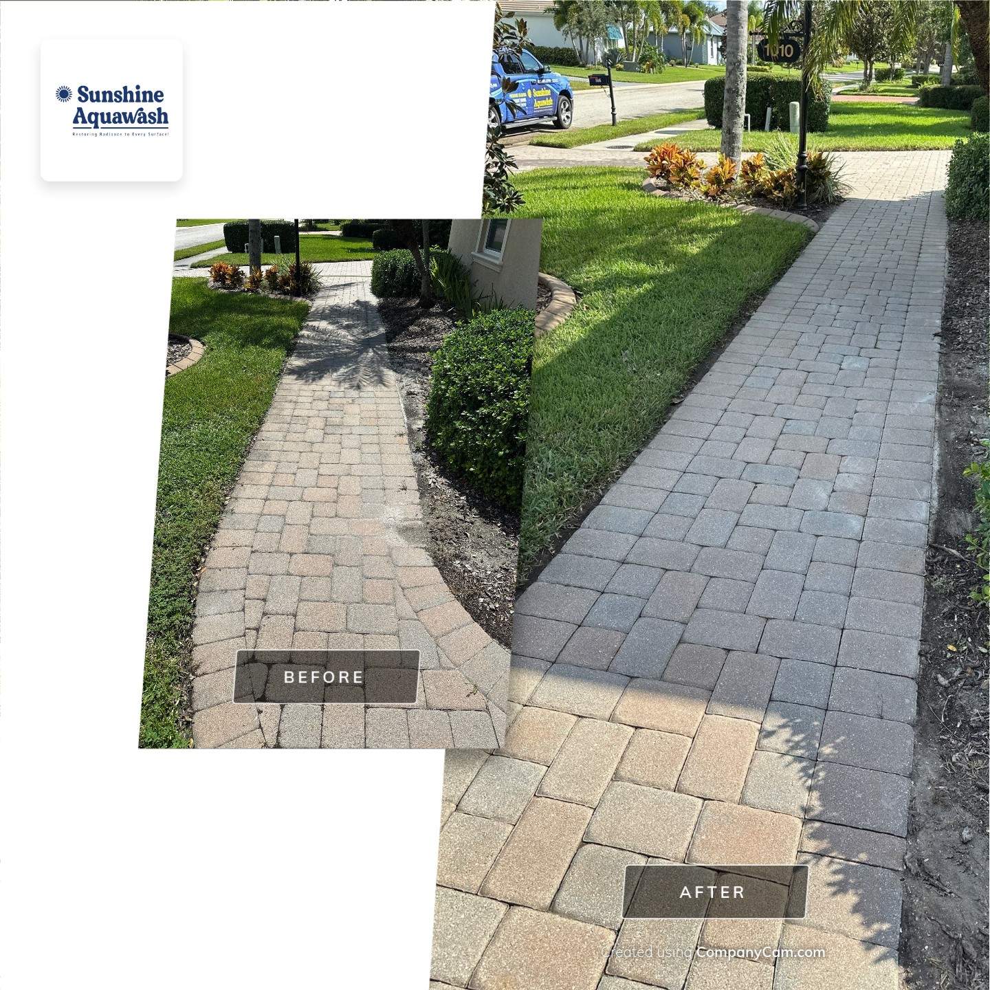 Paver Driveway, Entryway, Sidewalk, and Street Curbing Cleaning in Winding River Community, Bradenton, FL by Sunshine AquaWash