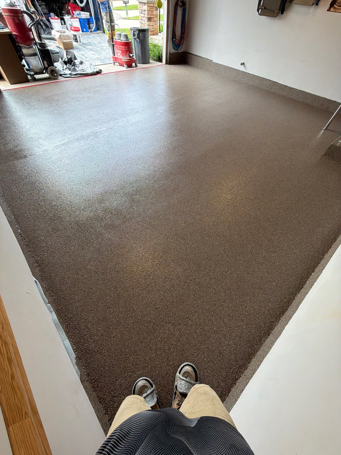 Garnet Polyaspartic Flake Garage Floor Installation in Zeeland by Gordon Painting