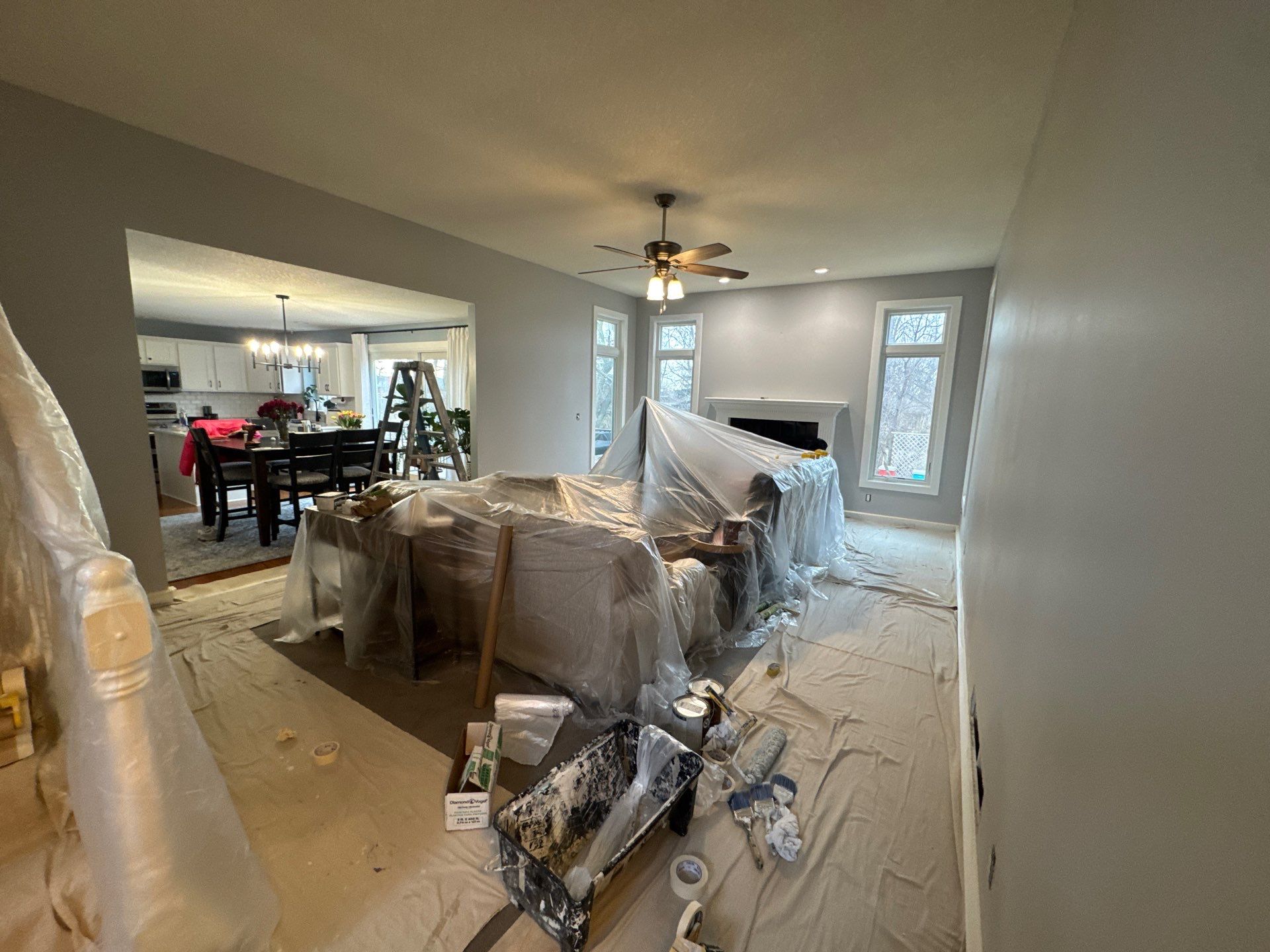 Residential Interior Wall Repaint | Foyer, Stairwell, Hallway & Living Room by Midwest Paint LLC