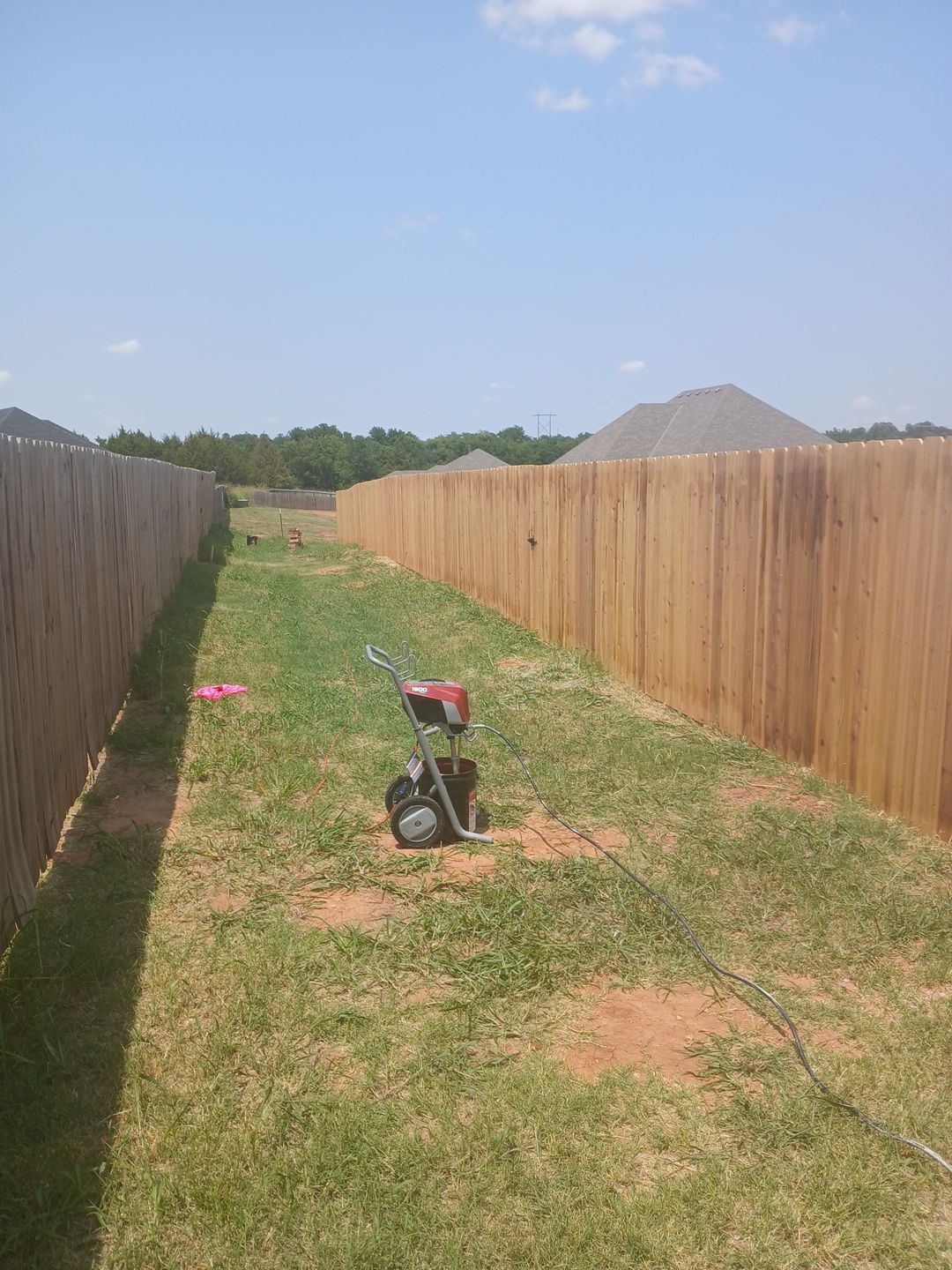 Cedar Fence using Metal Poles by Clays Services Inc