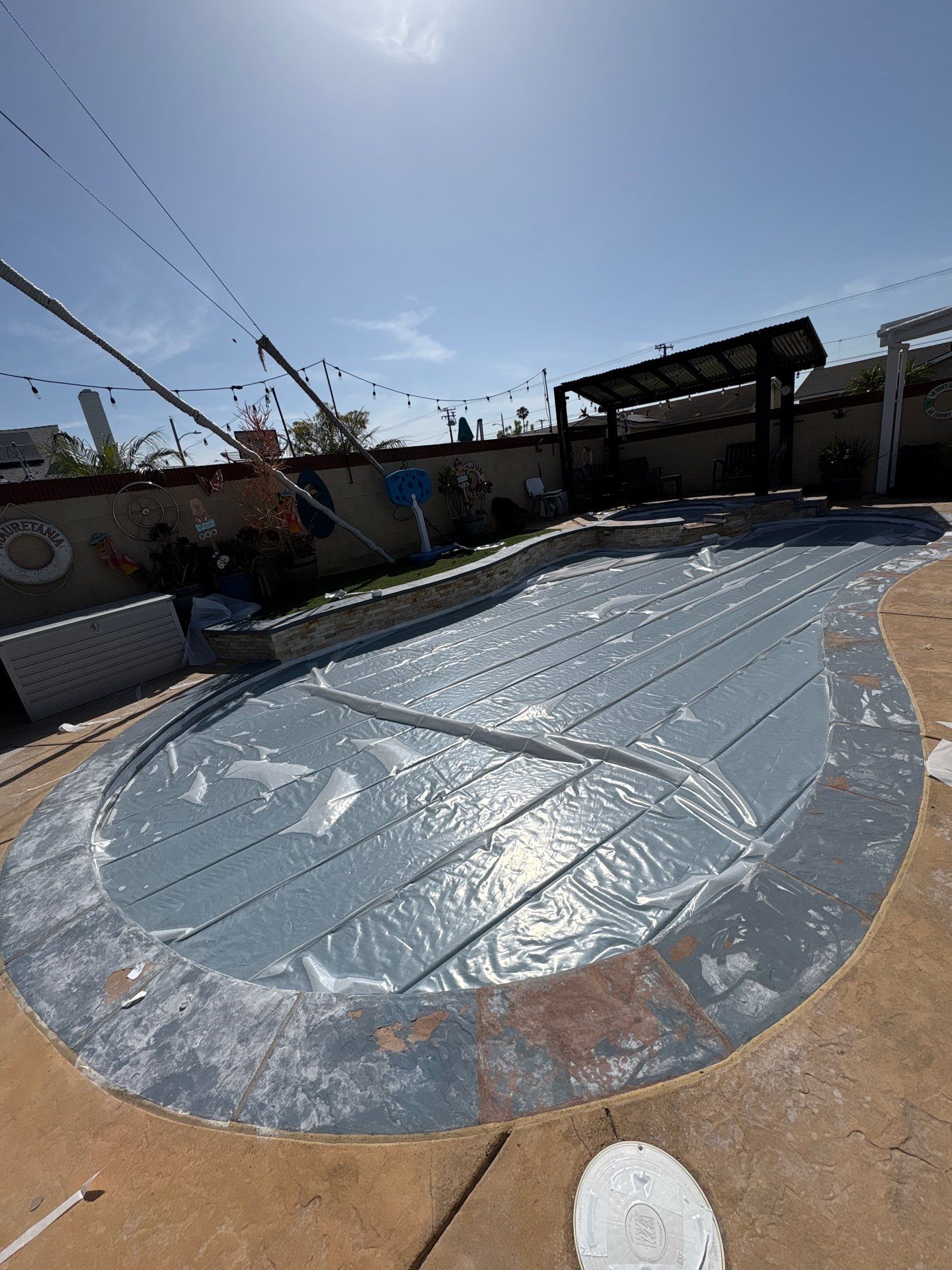 Sandblast & Staining Pool Deck by La Power Washing Inc