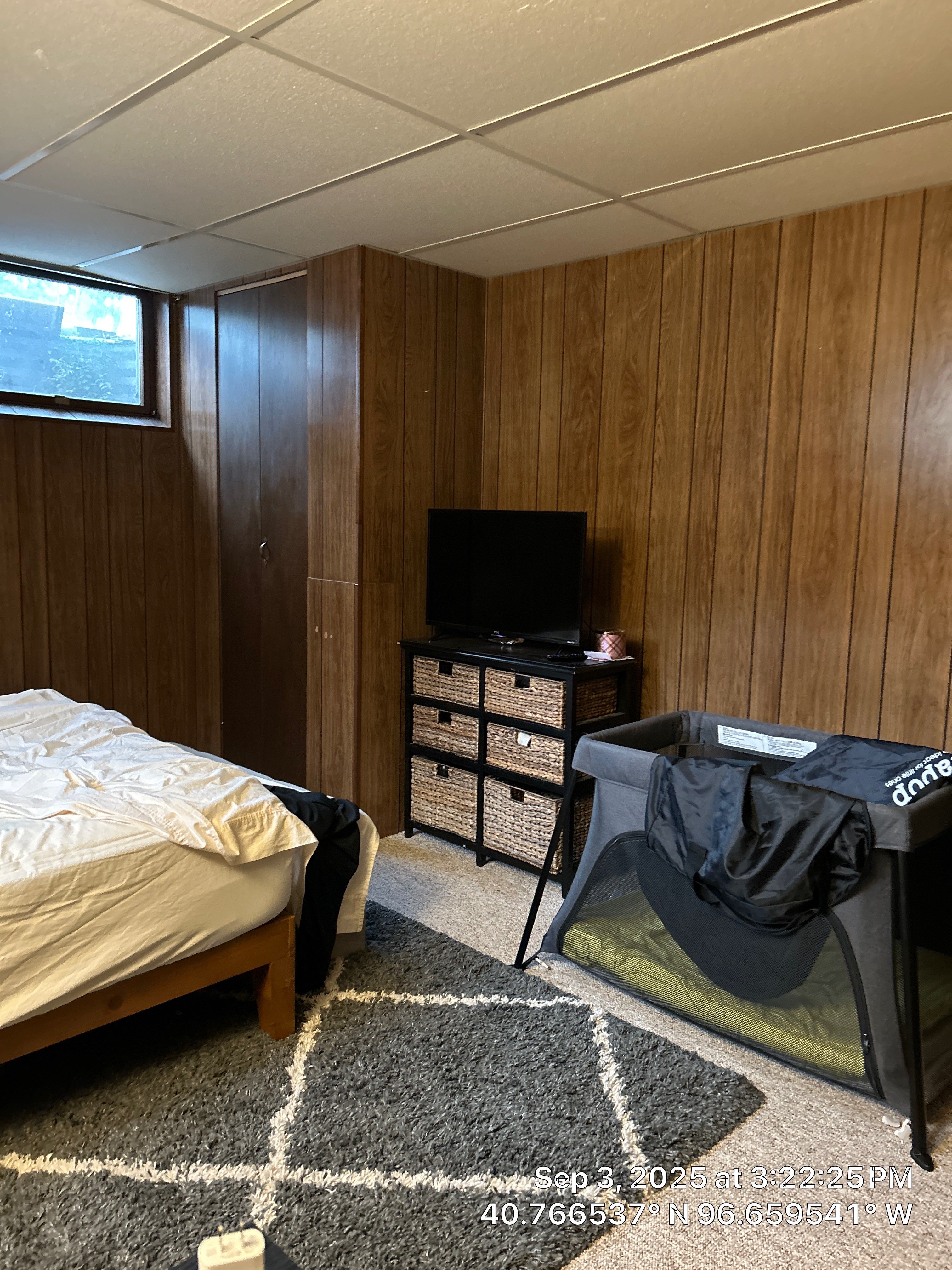 Basement Bedroom Interior Assessment and Ceiling Repair in Lincoln by CompanyCam Sales Demo