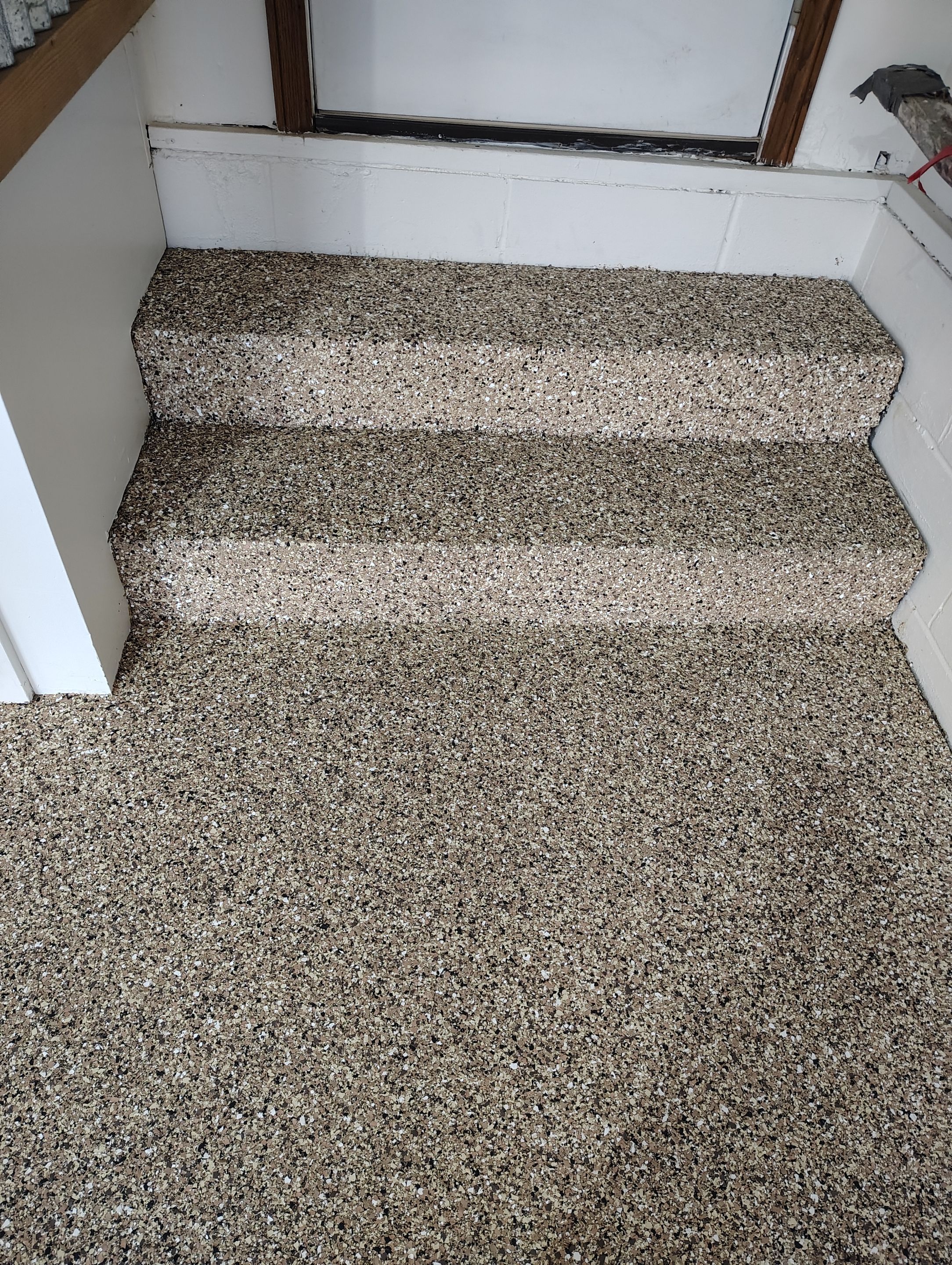 Multi-Colored Flake Epoxy Garage Floor Coating and Crack Repair by Select Painting, Coatings & Garage Cabinets
