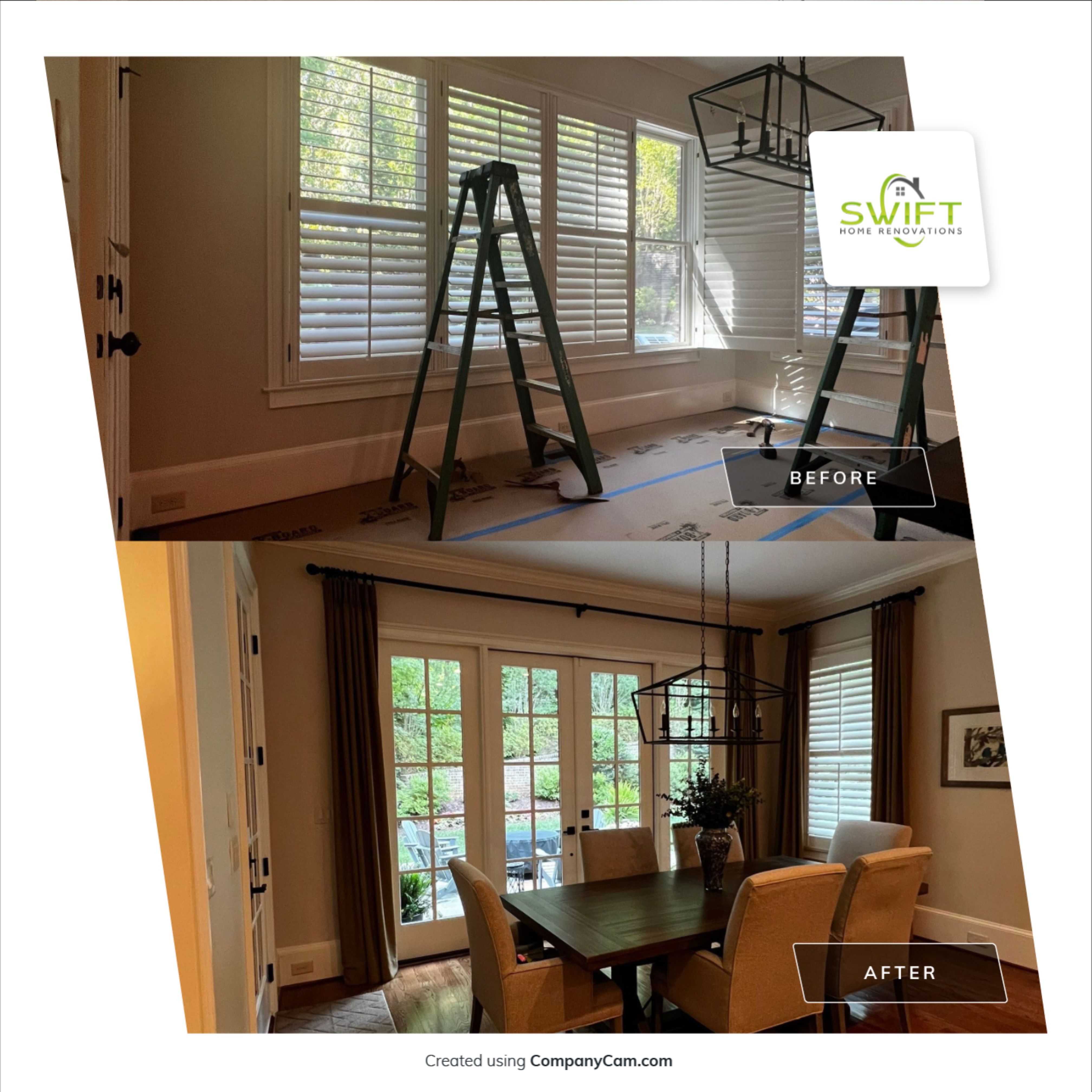Atlanta French Door Installation with Custom Wood Overhang and Flagstone Patio by Swift Home Renovations