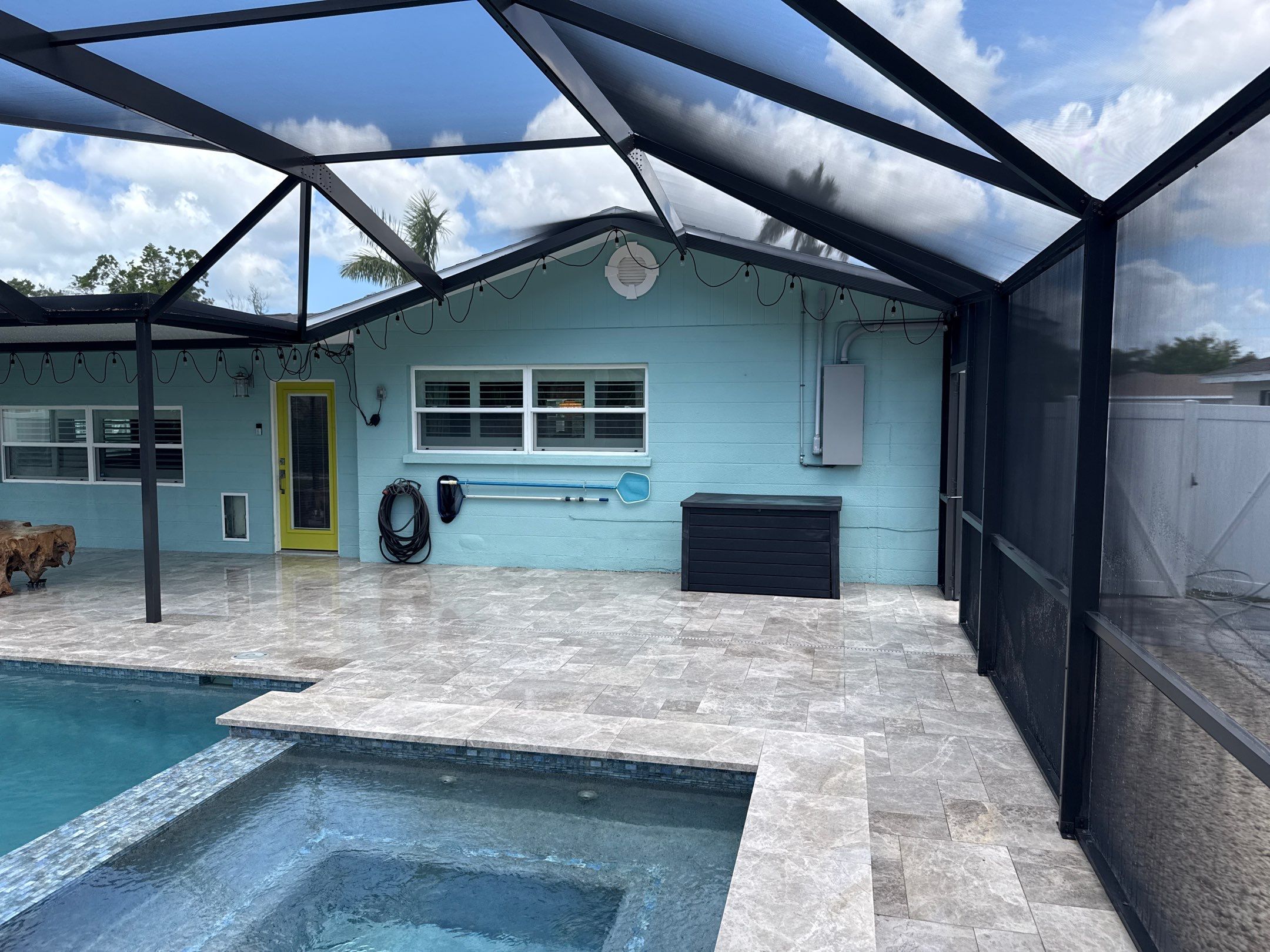 Travertine Pool Deck, Lanai & Screen Enclosure Cleaning Near Manatee River | Bradenton, FL by Sunshine AquaWash