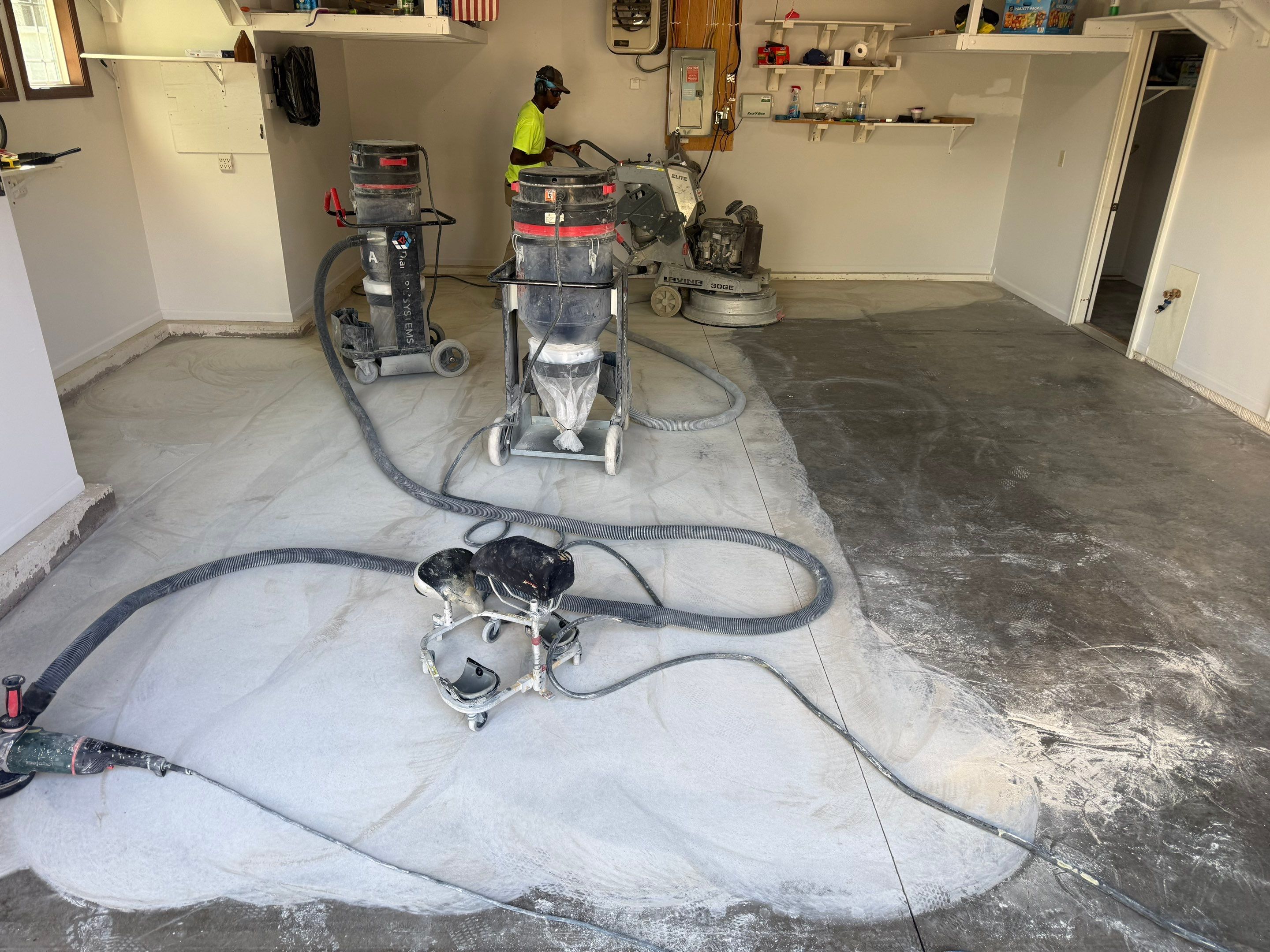 Decorative Chip Epoxy Floor Coating Installation in Sioux Falls by Select Painting, Coatings & Garage Cabinets