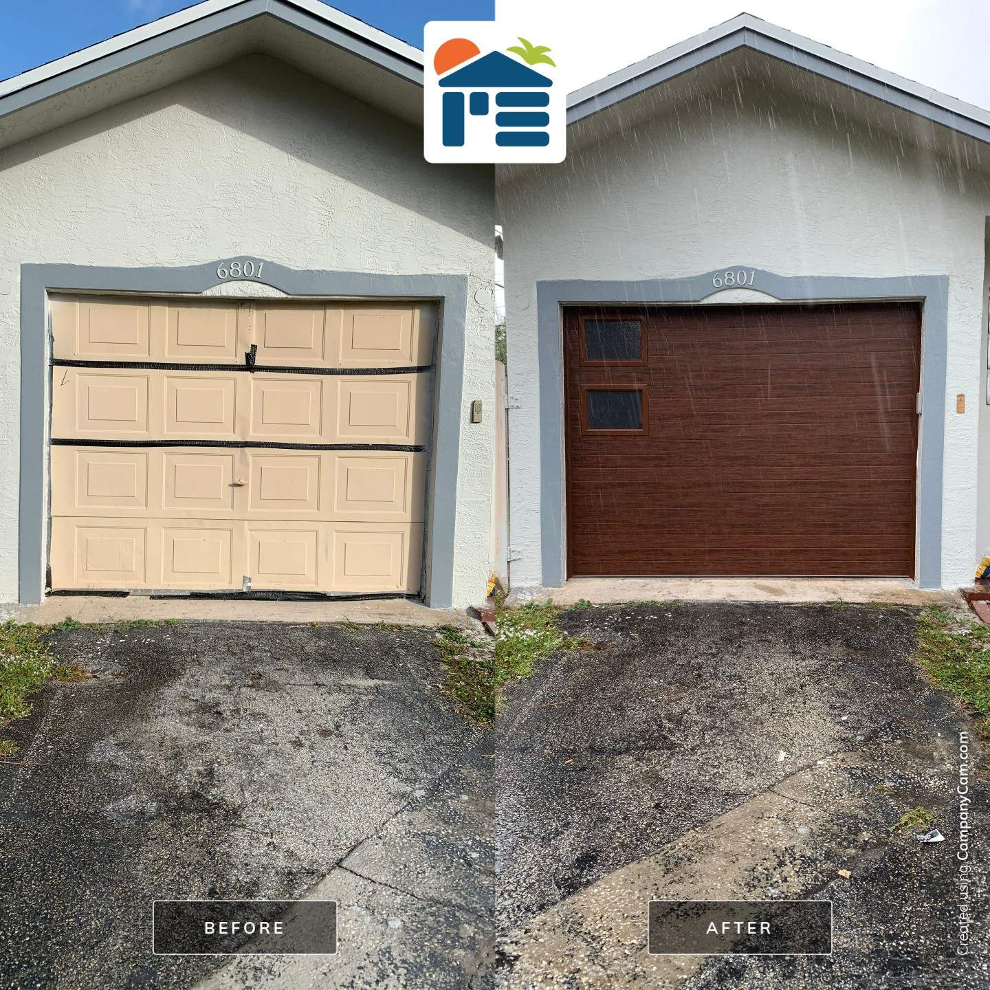 Sectional Garage Door Installation with Wood-Grain Finish in Sunrise - Clopay Modern Steel by The Door Doctor of South Florida, Inc.