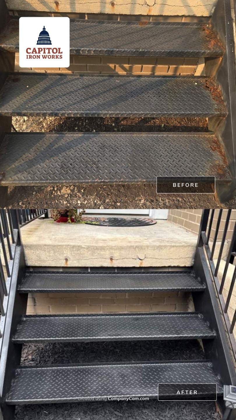 Black Metal Diamond Plate Staircase Restoration in Washington, DC by Capitol Iron Works
