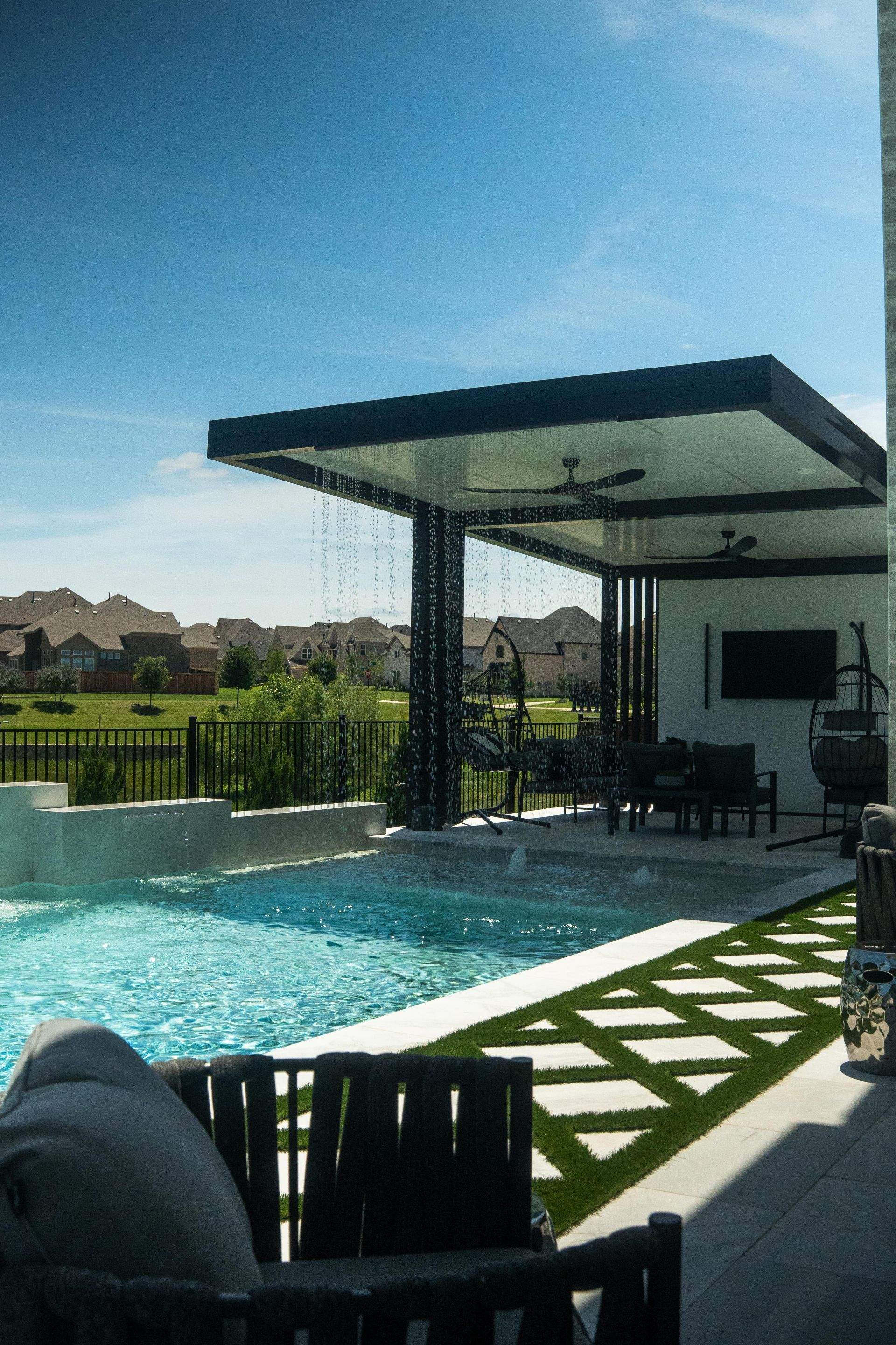 Large Pool and Spa with Rain Descent by Pinnacle Pools and Spas - DFW