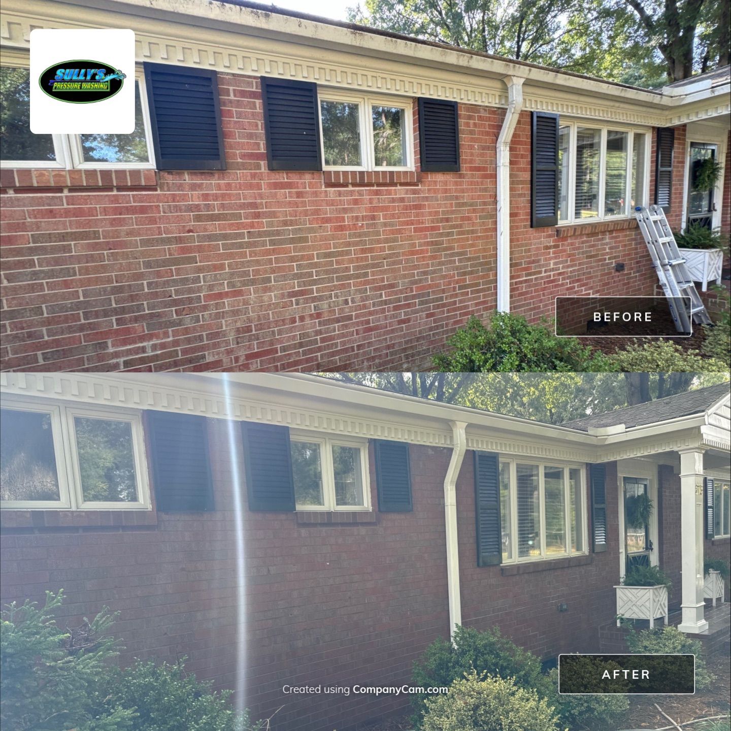 the service shown is cleaning of brick siding and trim to remove dirt and grime enhancing the overall appearance of the home