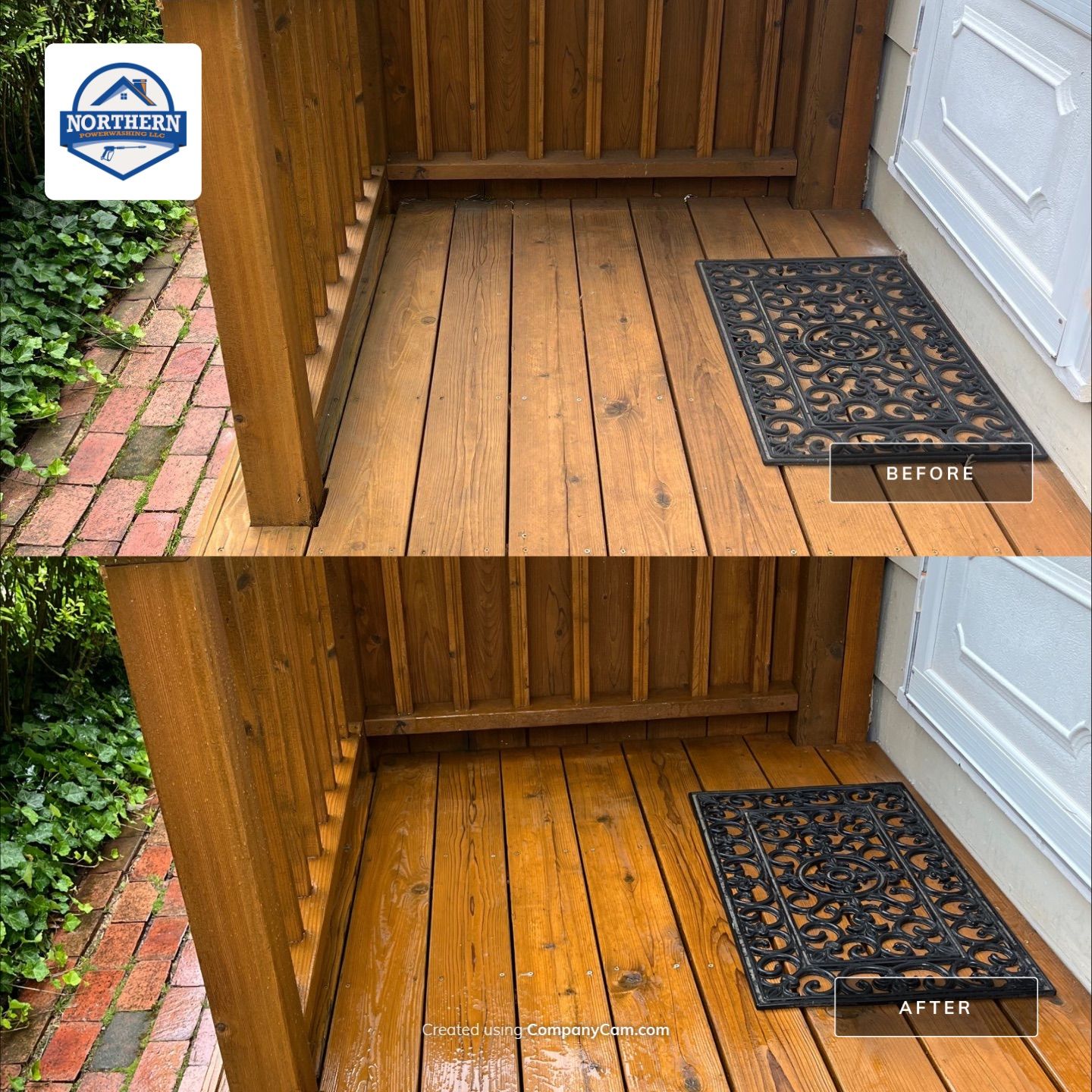 Wood cleaning and staining using Algaecide, soft wash soap by Northern Power Washing LLC.