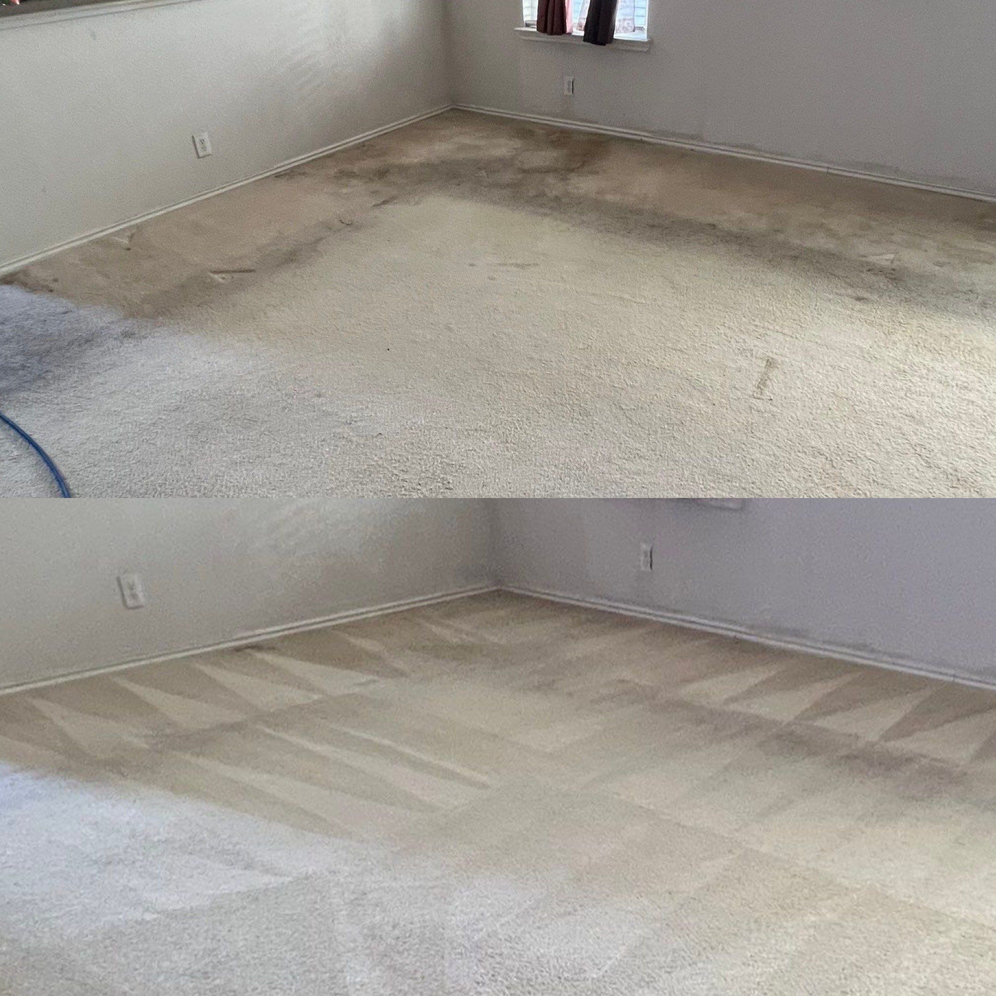 the photo shows carpet cleaning service removing stains and dirt improving the overall appearance of the carpeted area