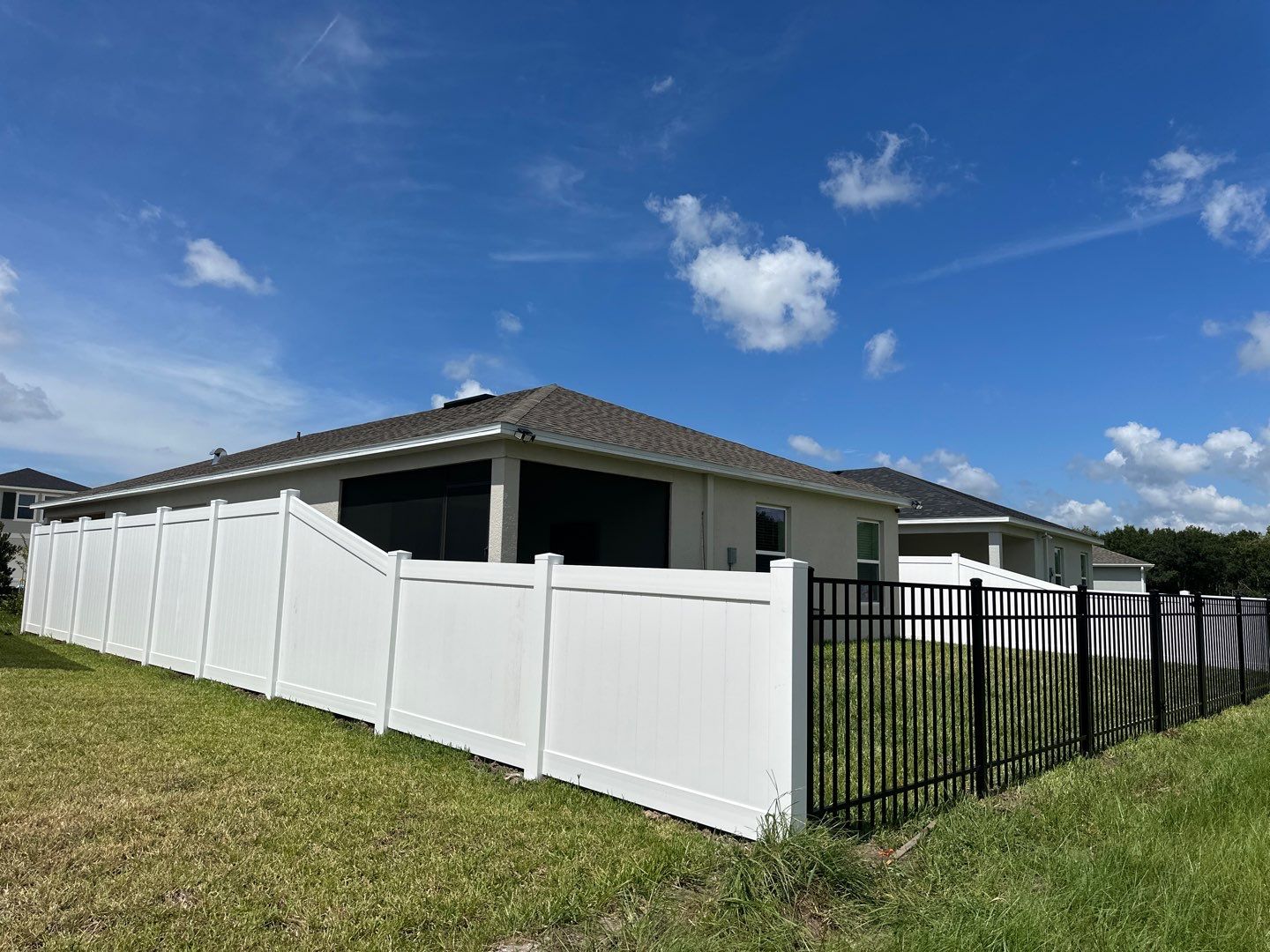 Vinyl Fence Installation using White Vinyl Privacy and 3 Rail Aluminum Fence  by Asap fence and gates, LLC