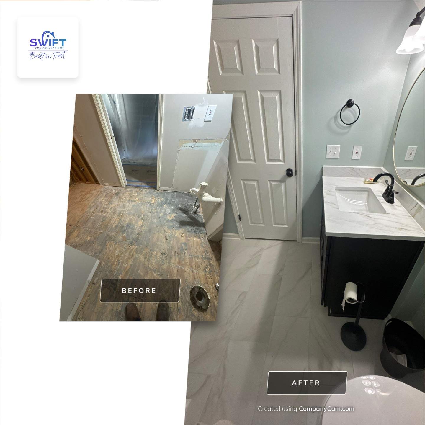 Modern Bathroom Transformation With Marble Patterned Tile in Powder Springs by Swift Home Renovations