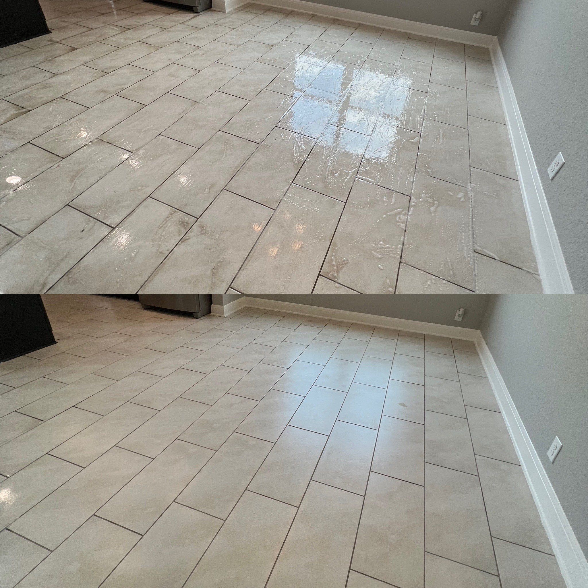 the service shown is deep cleaning of tile floors removing dirt and restoring shine for a fresh look