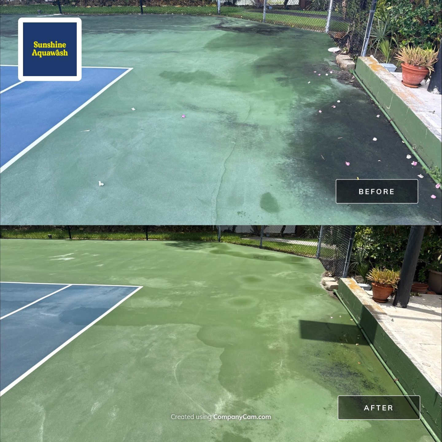 Tennis Court, Vinyl Fence & Sidewalk Cleaning in Riverview Bluff – West Bradenton, FL 34209 by Sunshine AquaWash