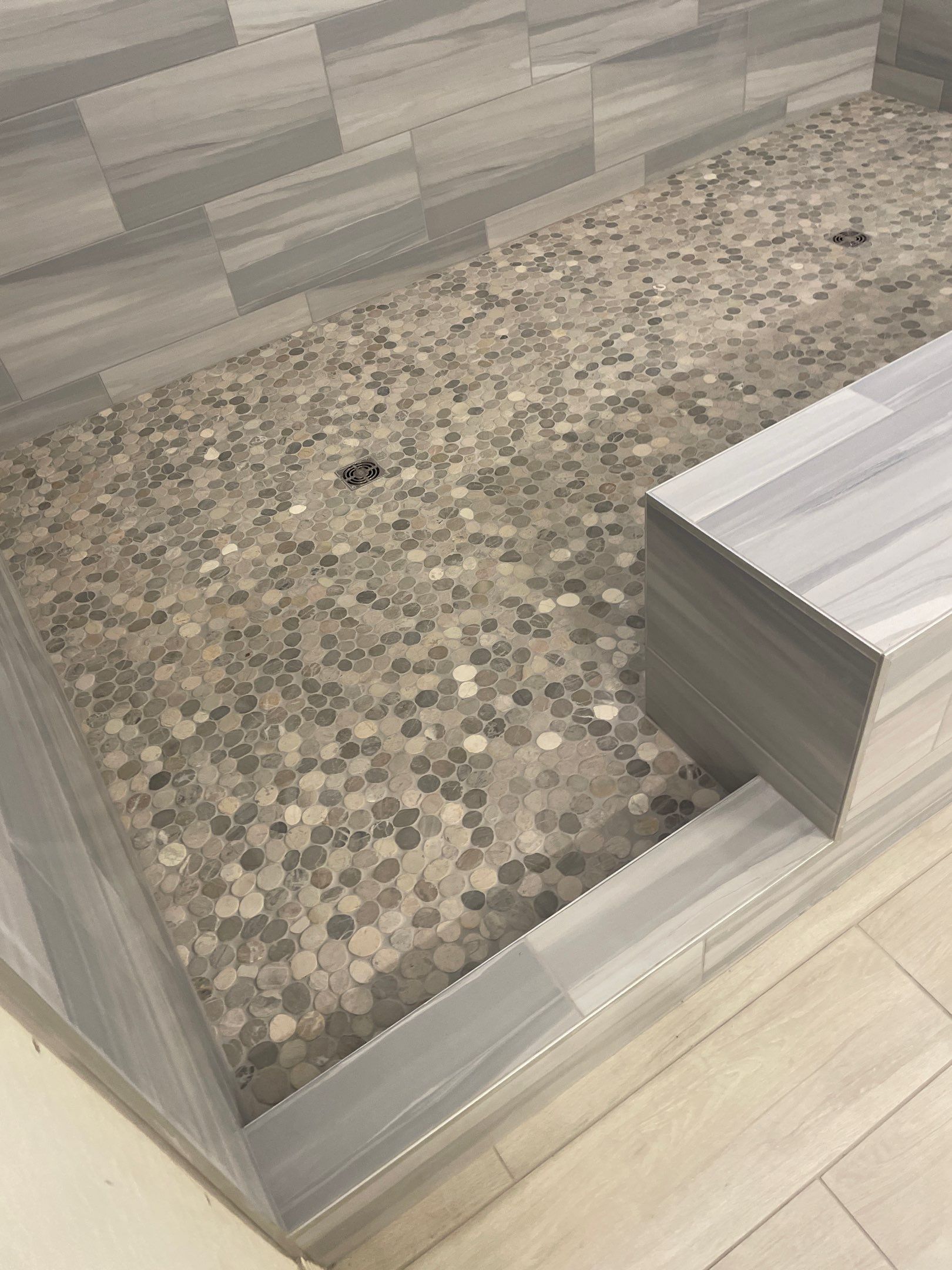 Wood Look Tile Floors and an Extra Large Shower  by Footprints Floors of Chandler 