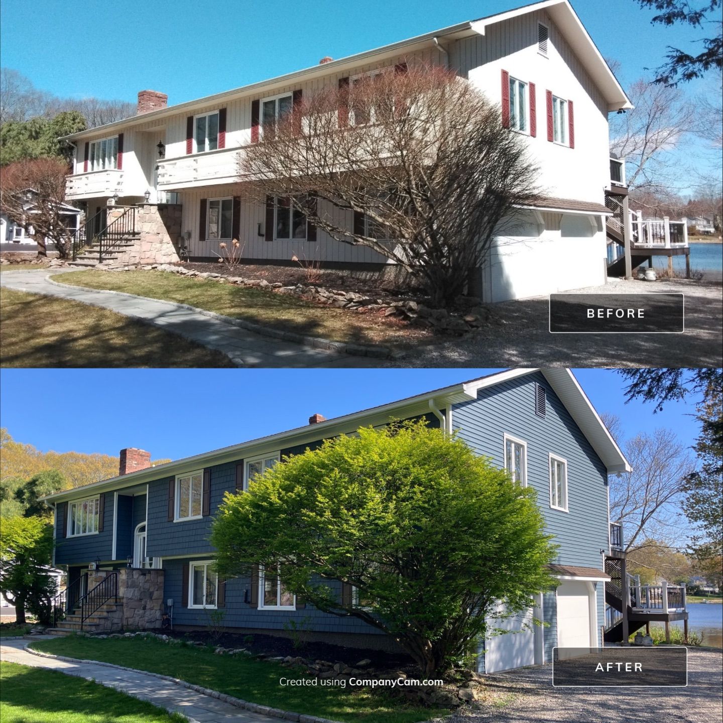 Siding Transformation with Cert Cedar Impressions, D/7 Perfection Straight Bottom, Pacific Blue and Cert Mainstreet D/4 Clapboard, Pacific Blue by DiGiorgi Roofing and Siding Inc