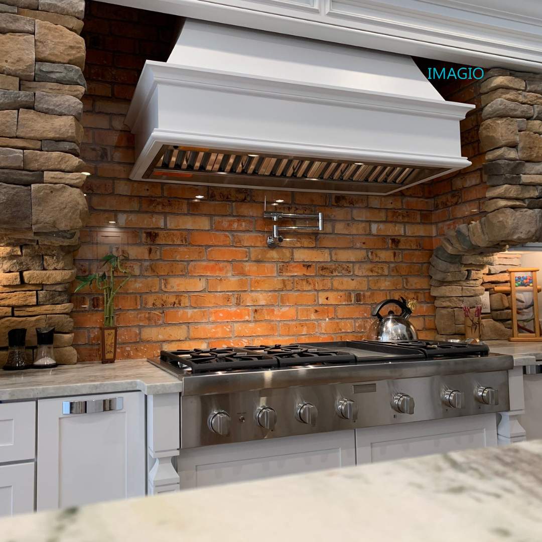 Kitchen Remodel using Weathered Brick IMAGIO Solid Glass Backsplash by IMAGIO