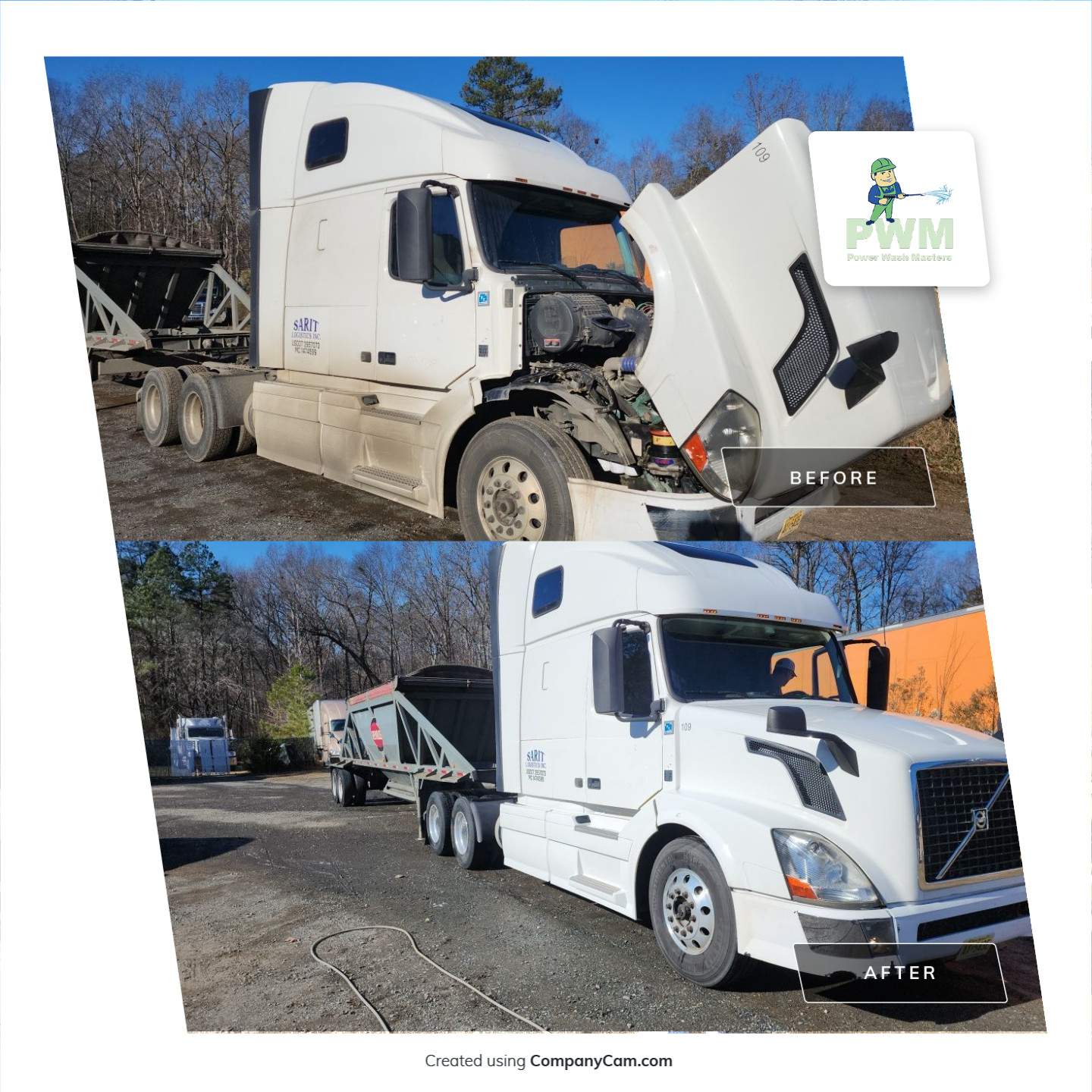 semi-truck clean using cleaner by Power Wash Masters LLC