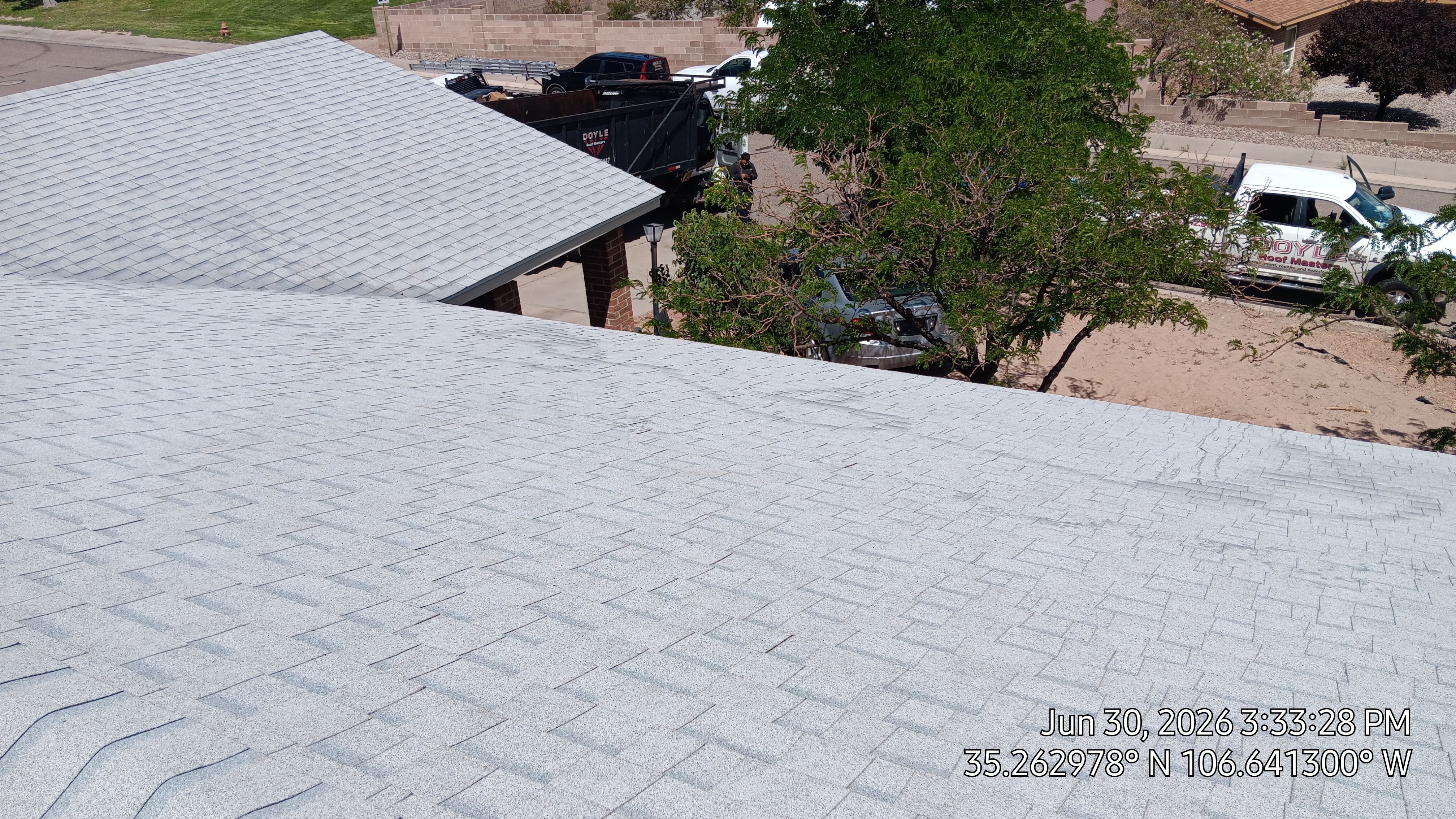 Owens Corning Shasta White Duration Shingle Roof Replacement and Decking Repair in Rio Rancho by Doyle Roof Masters Inc