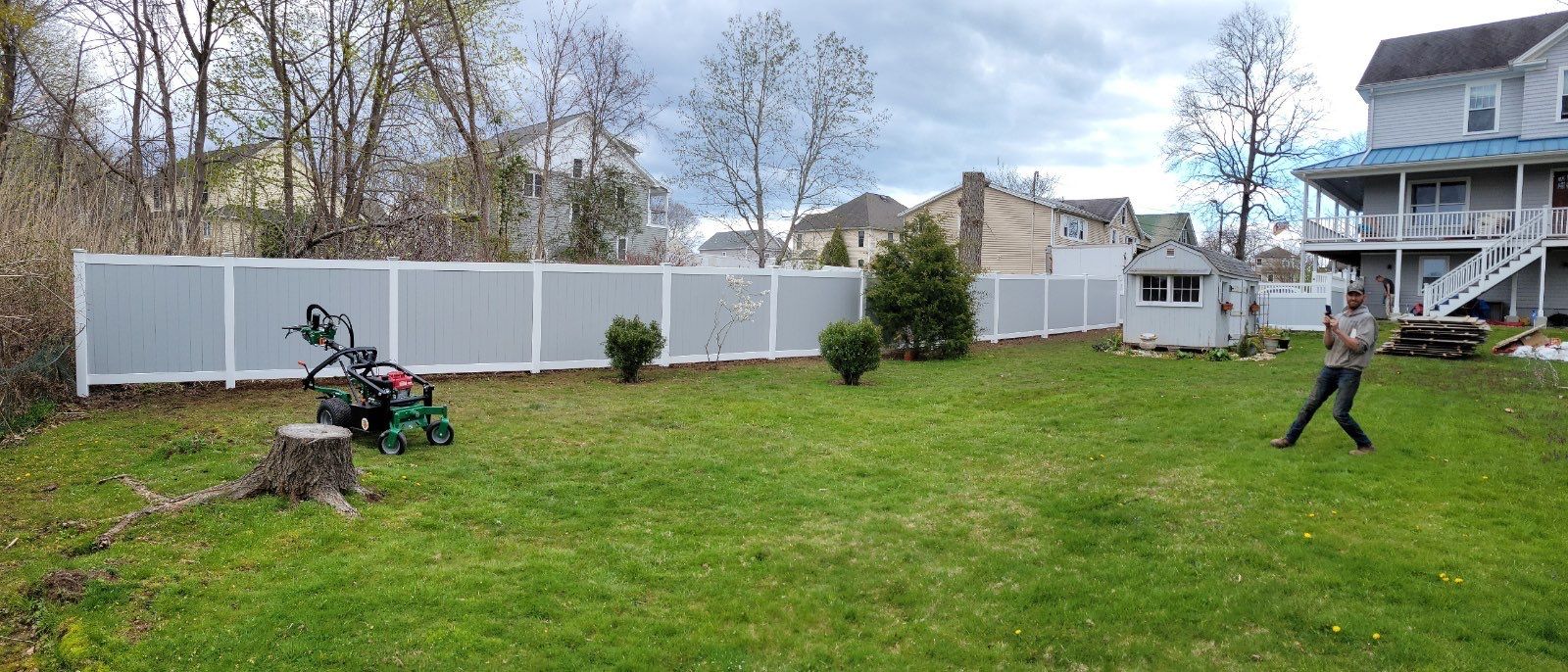 Vinyl privacy fence 6' tall, 2 tone White and Gray. by DiGiorgi Roofing and Siding Inc