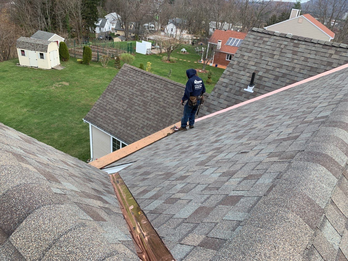 Commercial Roofing Installation using Owens Corning TruDefinition driftwood by A Plus Exterior