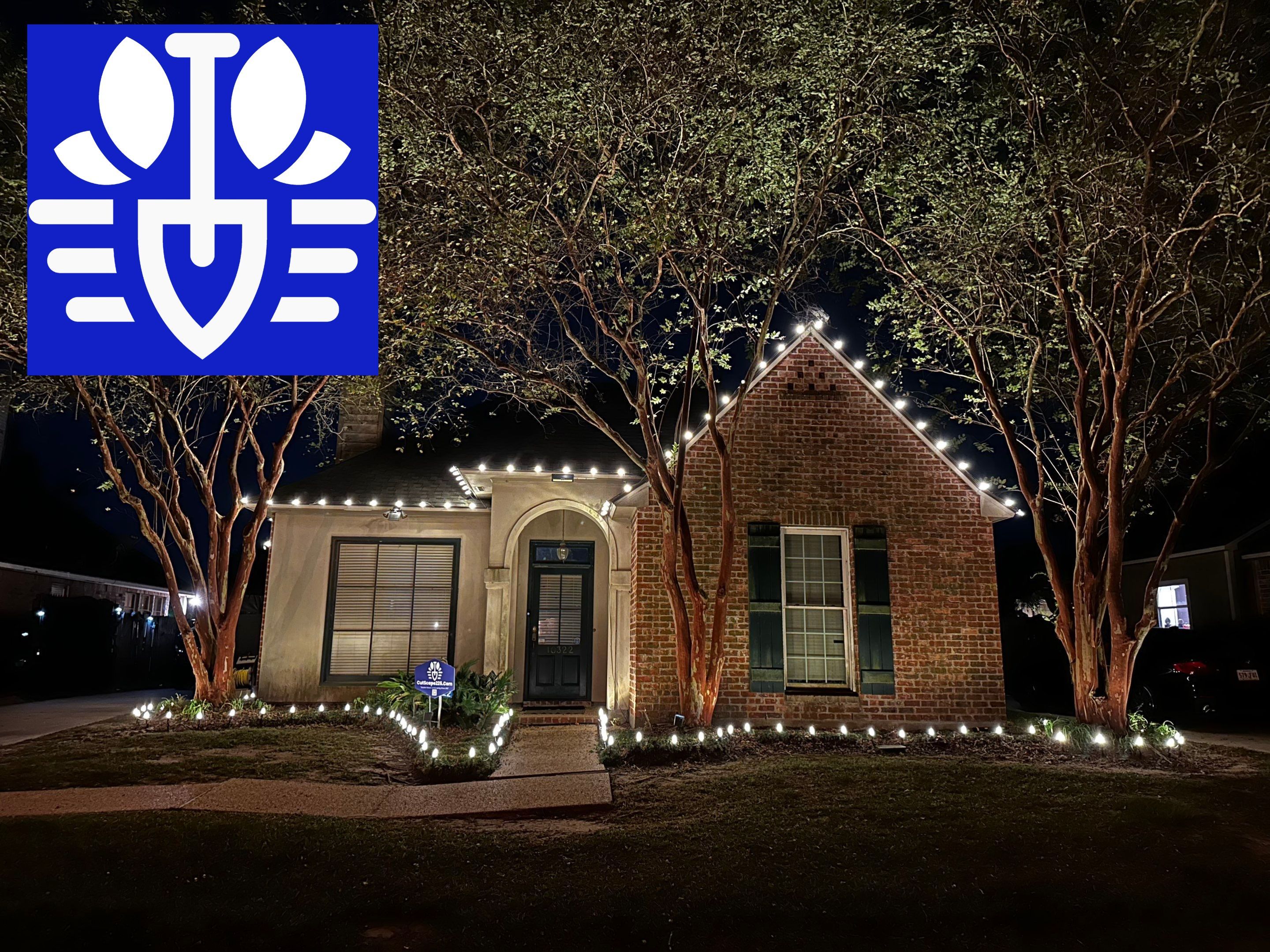 HOLIDAY LIGHTING using ROOFLINE PERIMETER LIGHTING: HALLOWEEN THEME WITH ORANGE AND PURPLE BULBS by CutScape, LLC.