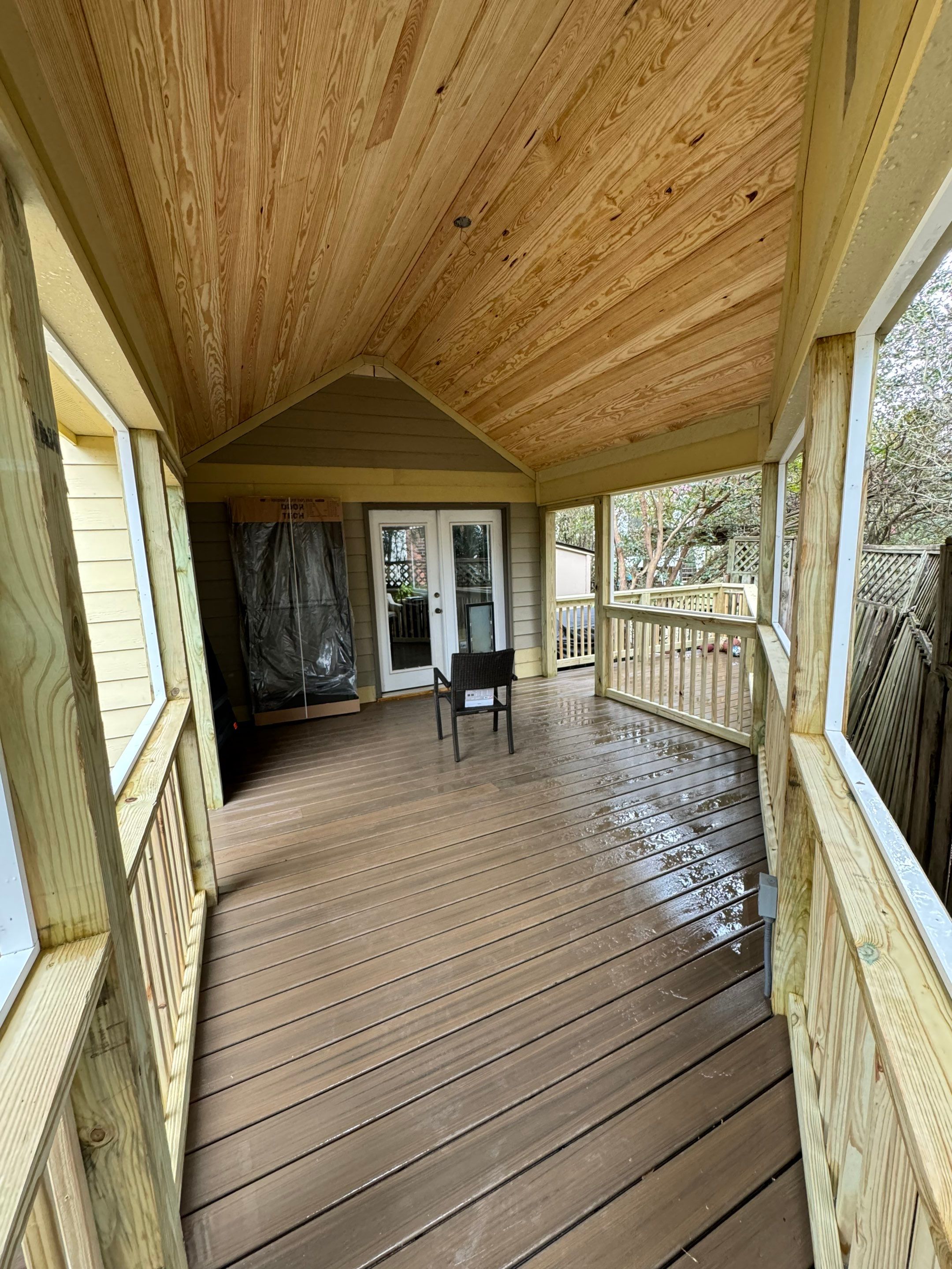 Custom Screened Porch Addition with Vaulted Wood Ceiling in Decatur by Swift Home Renovations