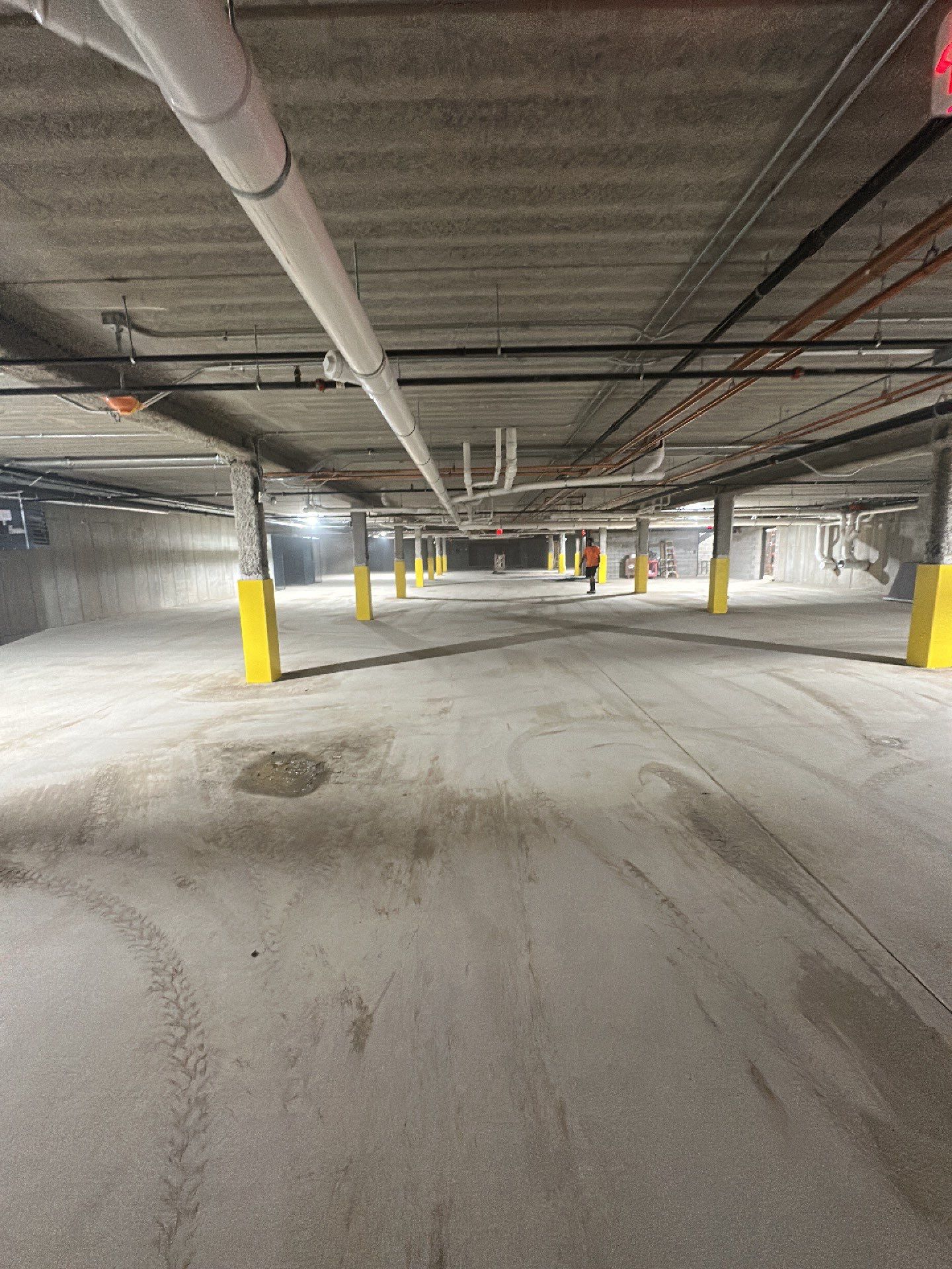 Parking garage post construction cleanup by Northern Power Washing LLC.