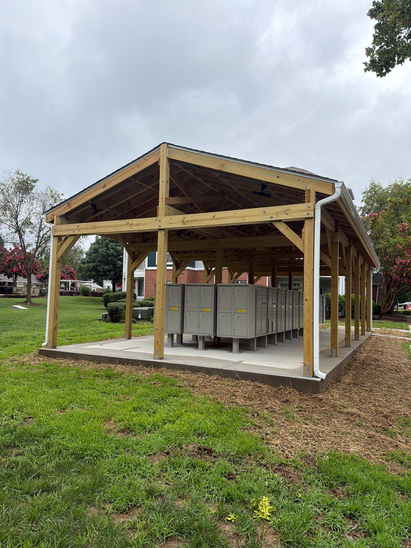 Custom Timber Frame Pavilion for Cluster Mailbox Units in Raleigh by Billy Weatherspoon Contractor