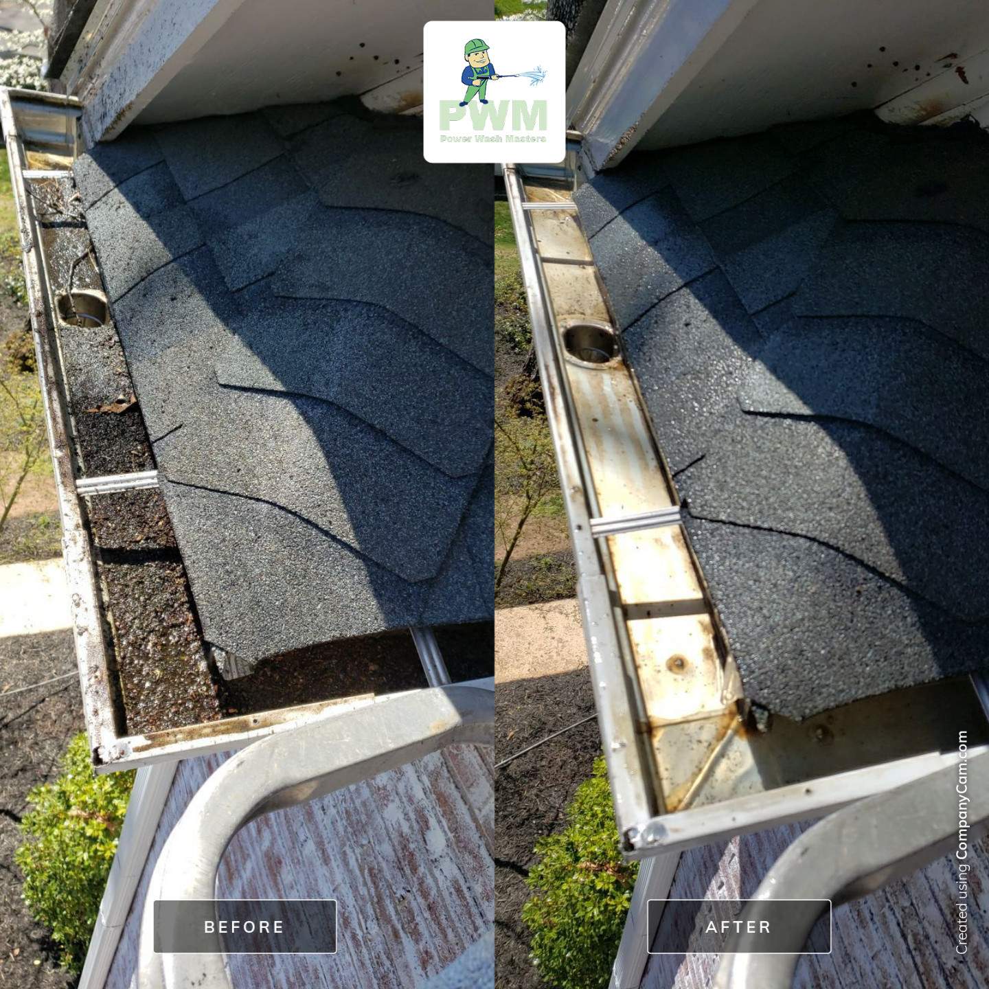 Gutter Cleaning using water by Power Wash Masters LLC