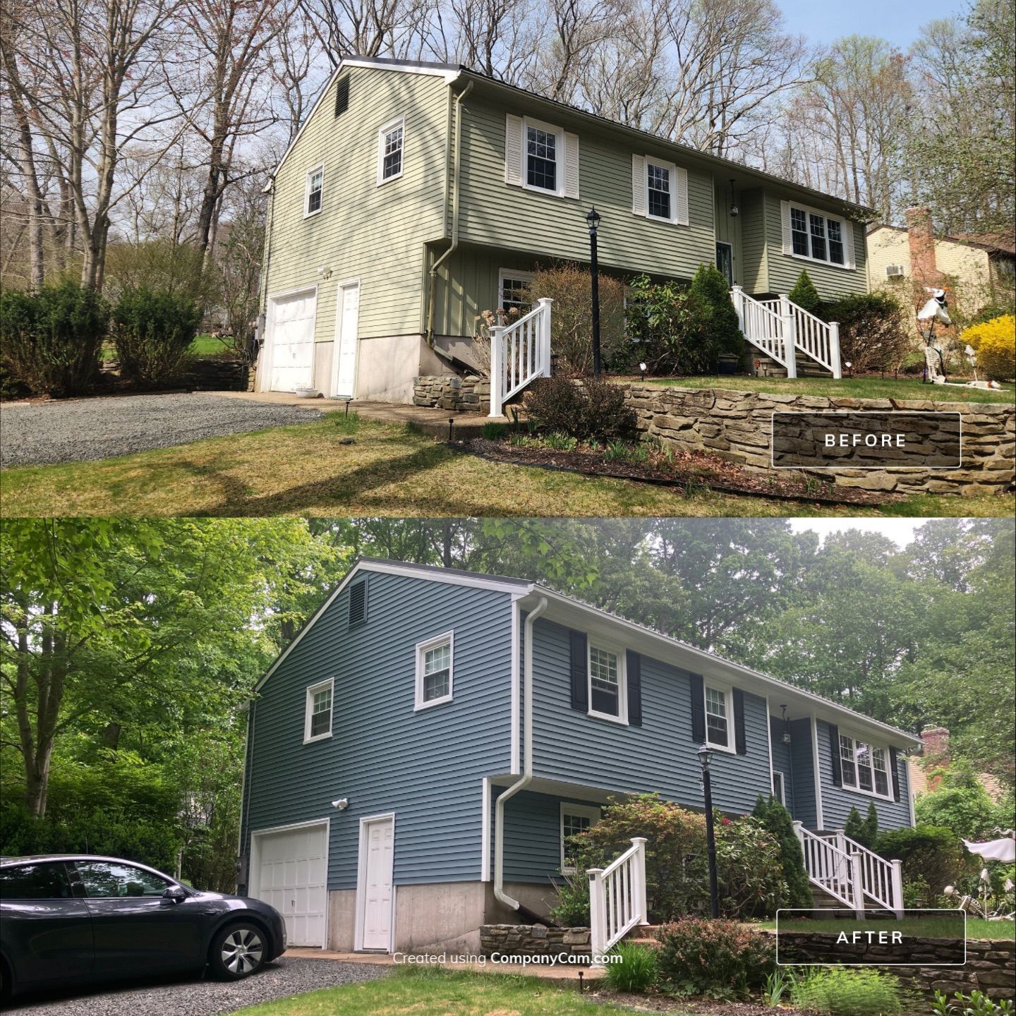 Siding Transformation with Cert Mainstreet D/4 clapboard Wedgewood Blue by DiGiorgi Roofing and Siding Inc