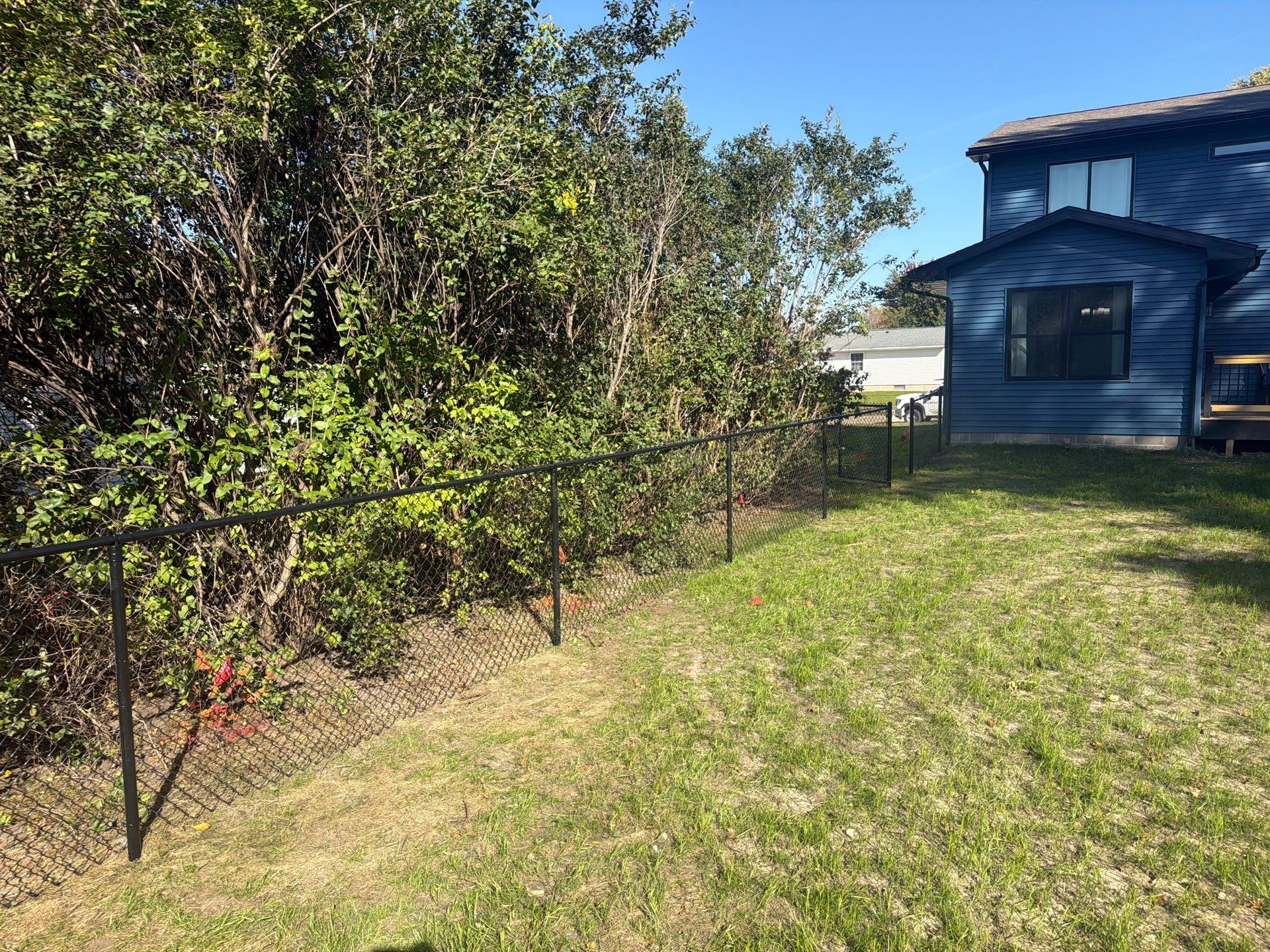 Black Chain Link Fence Installation with Double Gate in Cedar Falls by Perfect Picket Fence and Stain