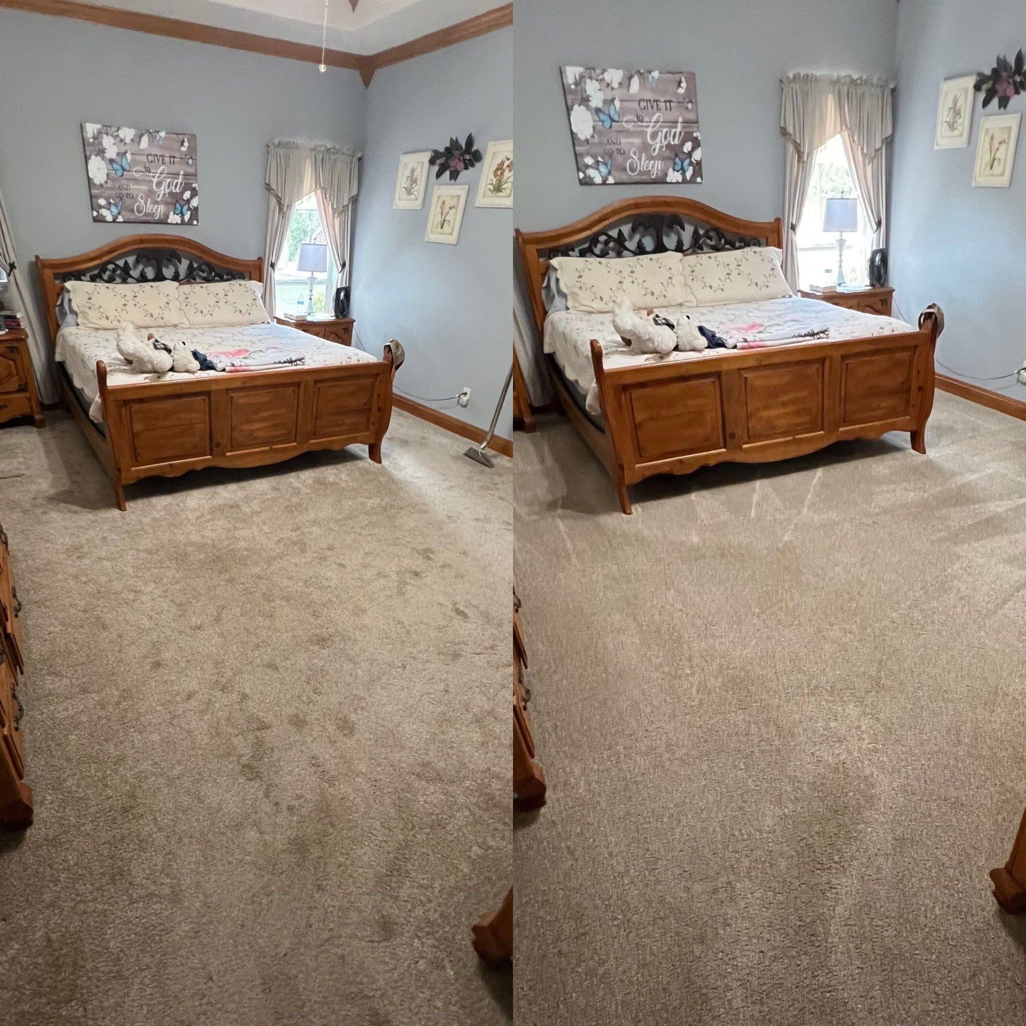 the service being done is carpet cleaning with noticeable removal of stains and dirt resulting in a refreshed appearance