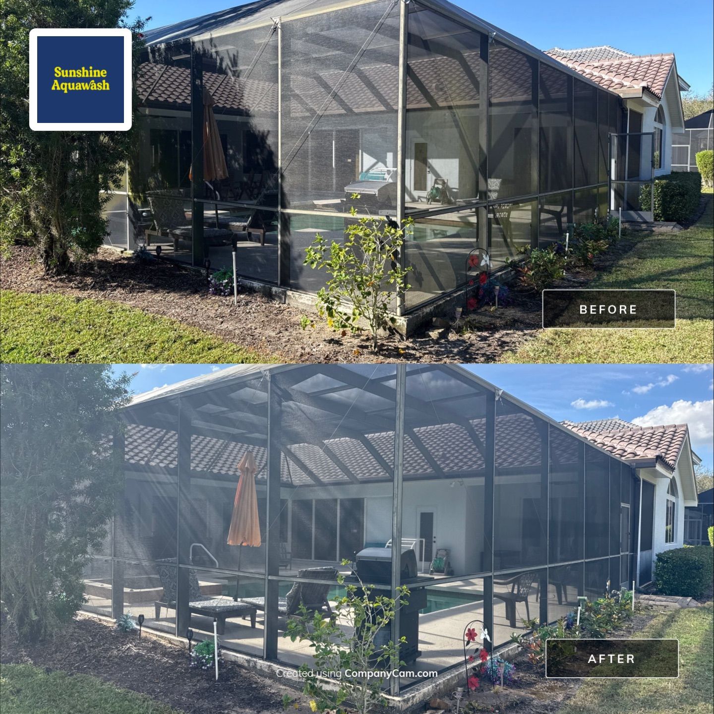 Painted Pool Deck, Lanai & Pool Cage Cleaning in River Club South – Bradenton, FL by Sunshine AquaWash