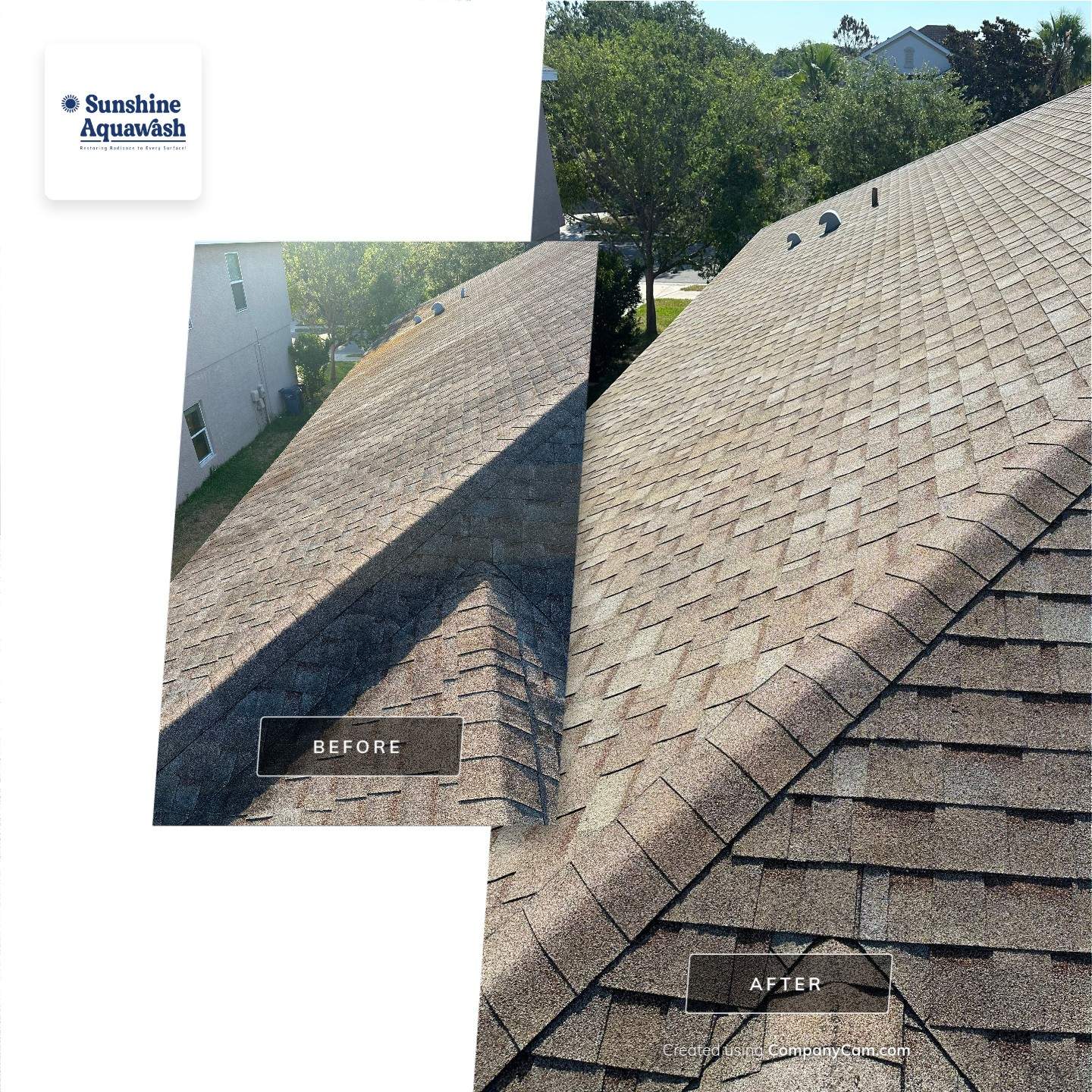 Asphalt Shingle Roof Soft Wash Cleaning & Concrete Pressure Washing in CopperStone Community, Parrish, FL by Sunshine AquaWash
