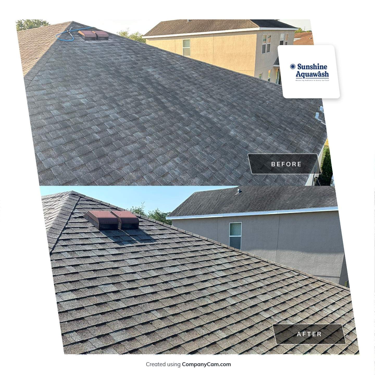 Asphalt Shingle Roof Soft Wash Cleaning & Concrete Pressure Washing in CopperStone Community, Parrish, FL by Sunshine AquaWash