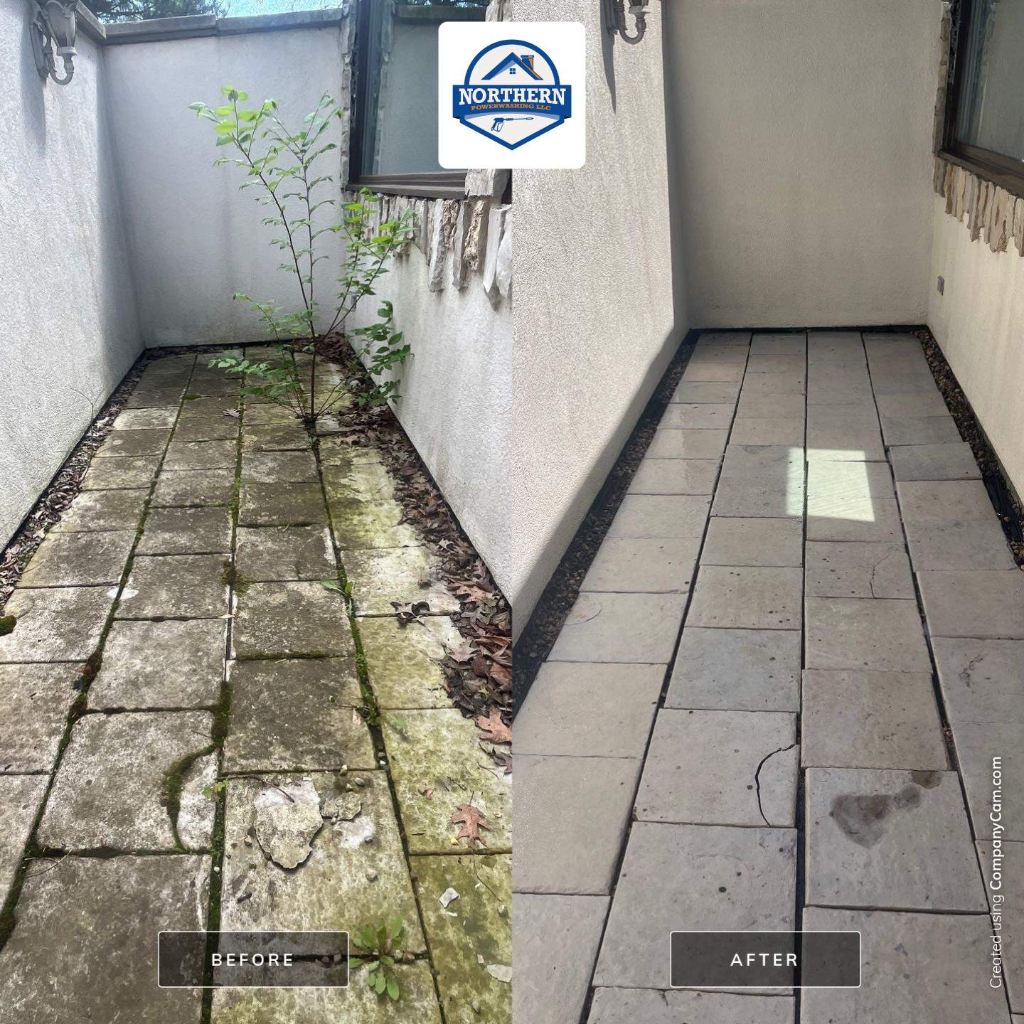 natural stone using Algaecide, soft wash soap by Northern Power Washing LLC.
