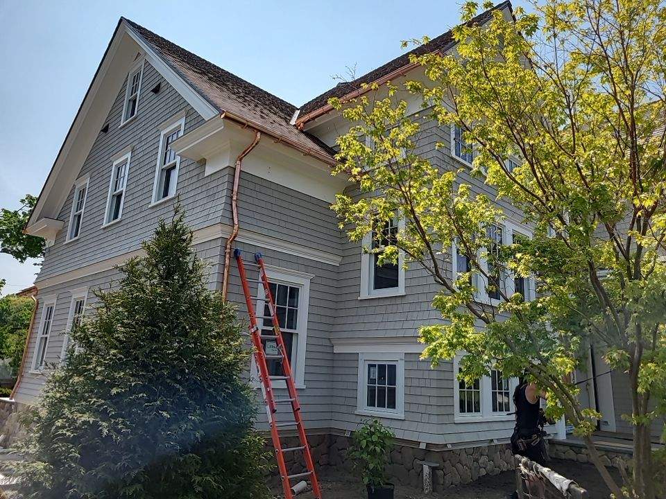 Gutter Installation using 6" Half Round Copper and Fiberglass Gutters in Duxbury, MA by Gutter Pro Enterprises