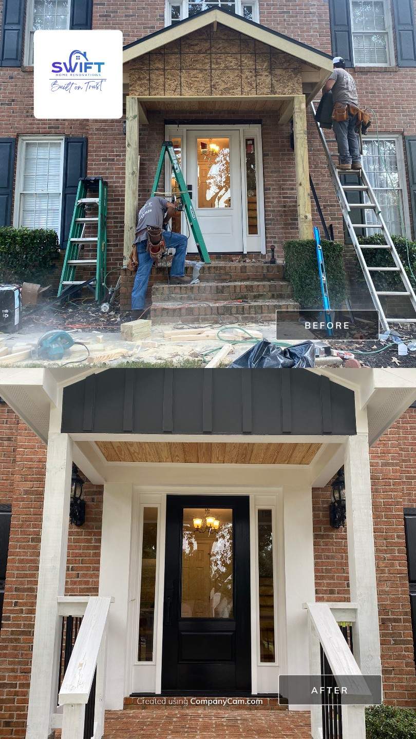 Custom Portico Construction and Siding Replacement in Alpharetta by Swift Home Renovations
