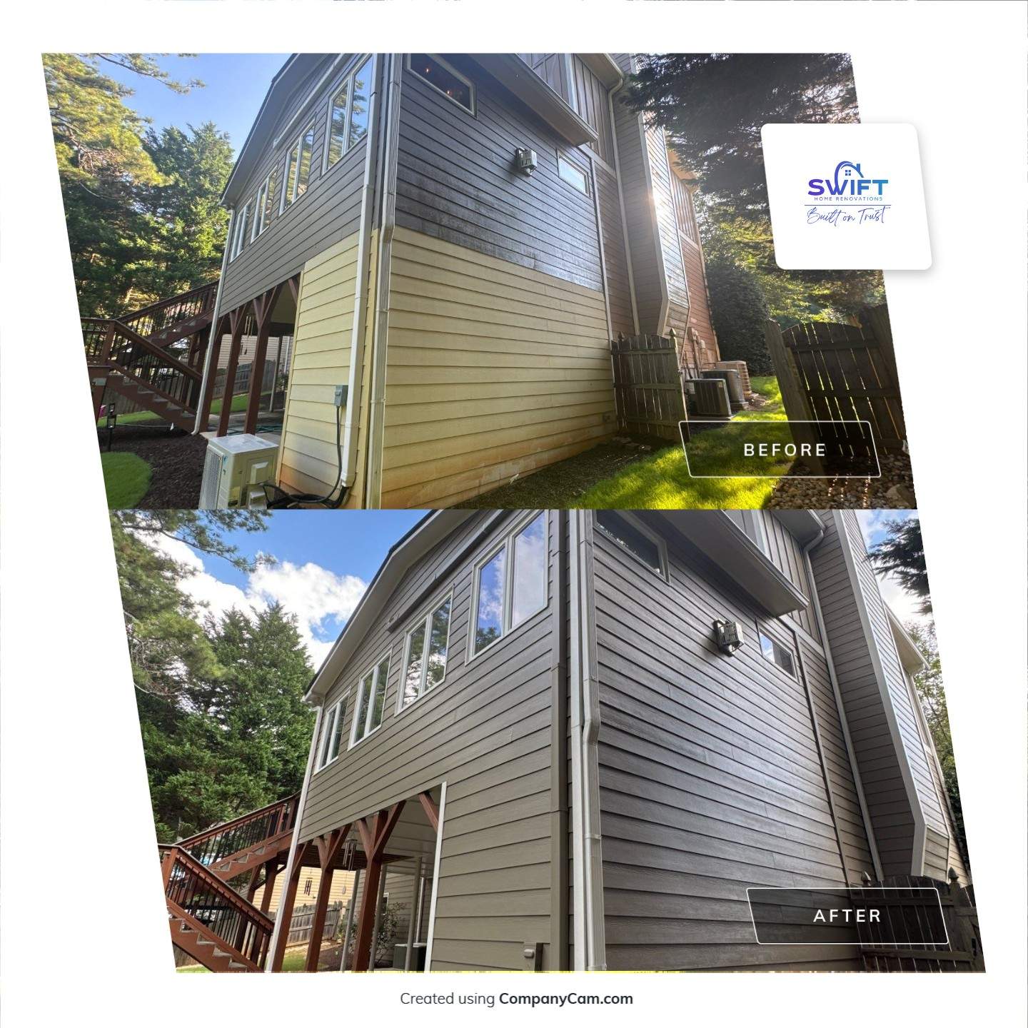 Exterior Modernization Featuring New Siding and Custom Wood Portico by Swift Home Renovations