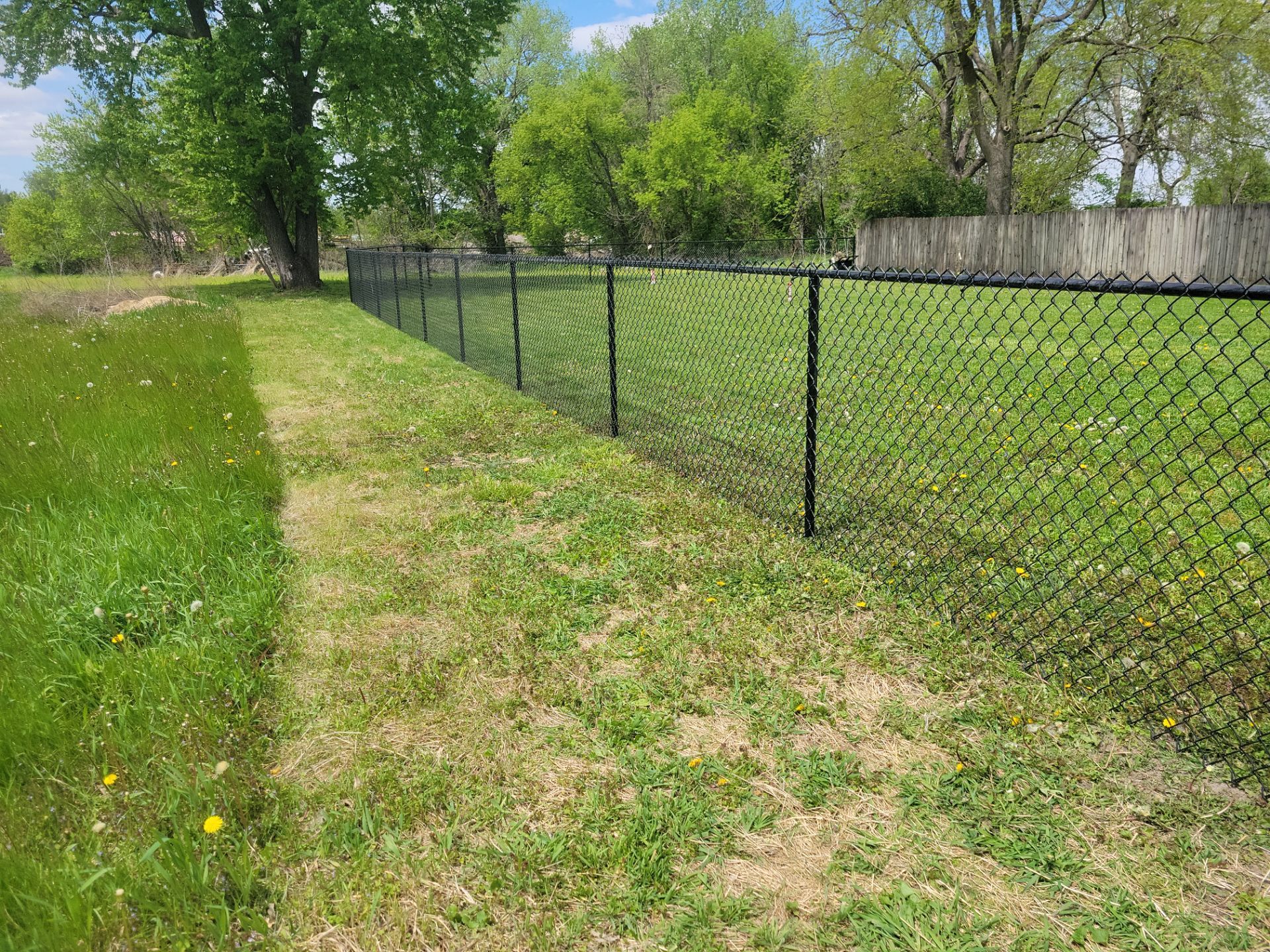 Black Chain Link Fence Installation and Gate in Traer by Perfect Picket Fence and Stain