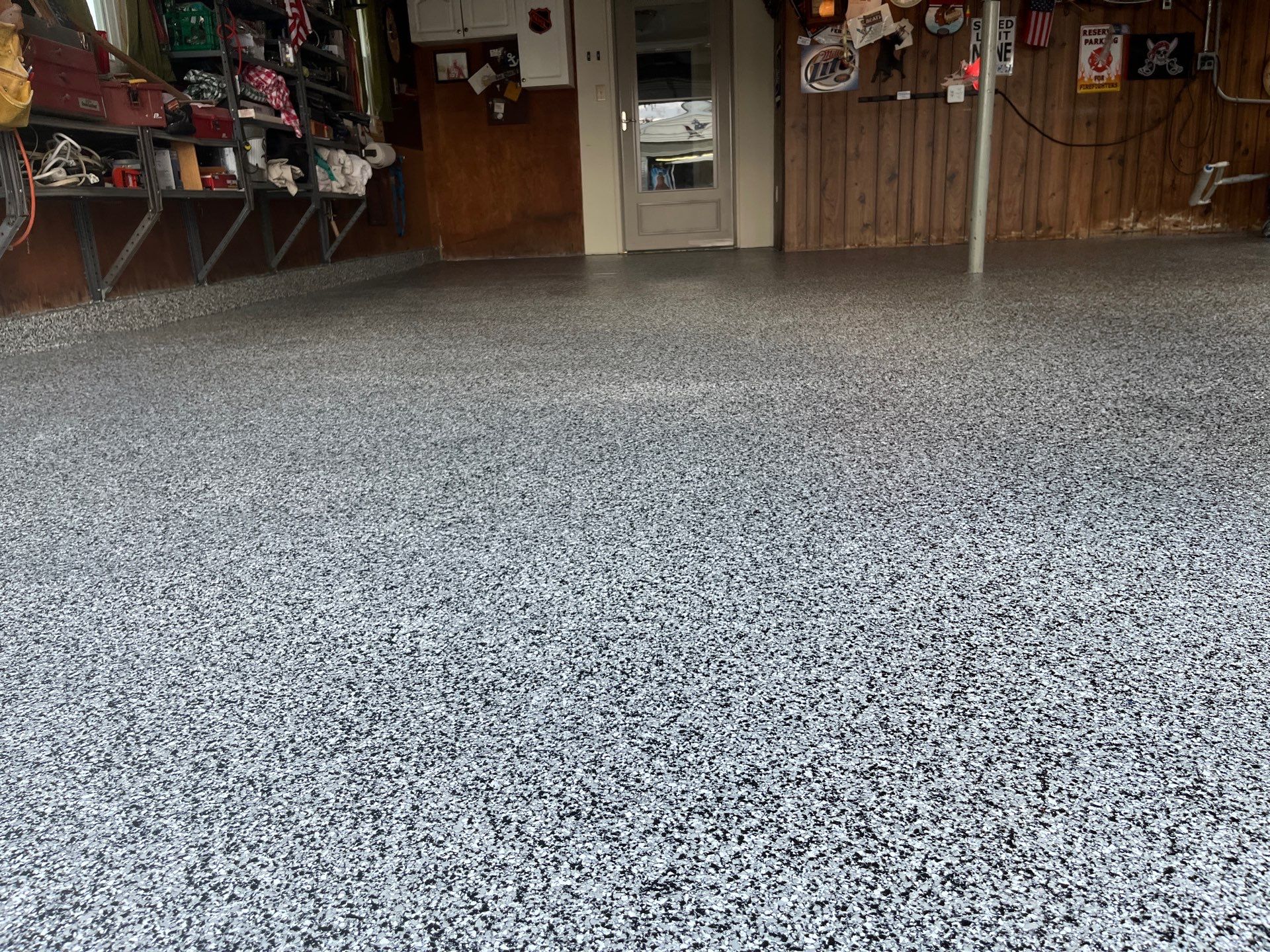 Domino Flake Garage Floor  by Level 10 Coatings