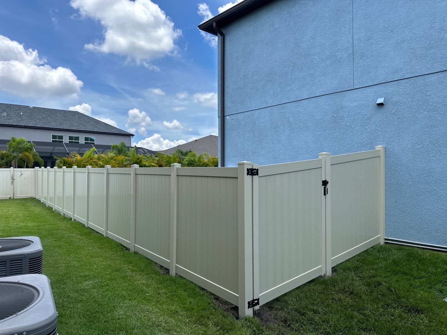 Vinyl Fence Installation using Tan Vinyl Privacy Fence by Asap fence and gates, LLC