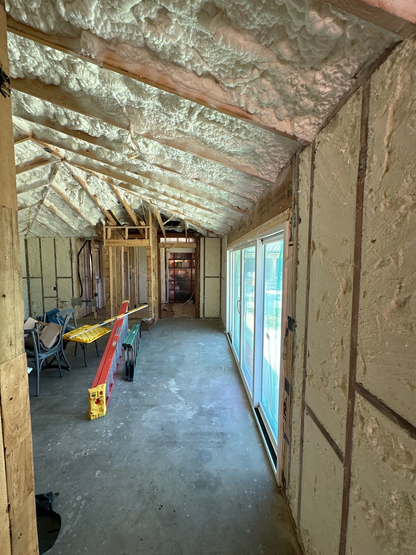 Open cell spray foam job completed at this home addition in Plano, TX by Apex Insulation Solutions