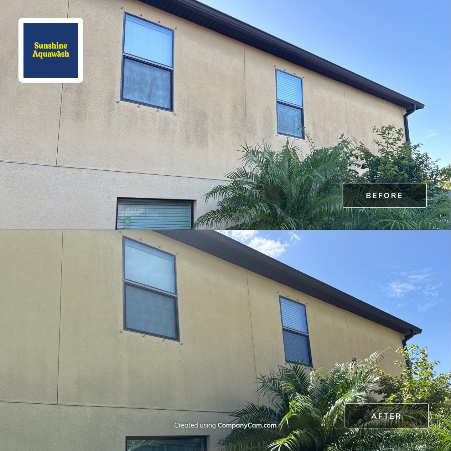 2-Story Stucco House Wash & Tan Vinyl Fence Cleaning | Sheffield Glen Palmetto, FL by Sunshine AquaWash
