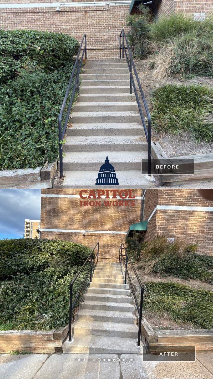Commercial Entrance Pipe Railing Replacement – Falls Church, VA by Capitol Iron Works